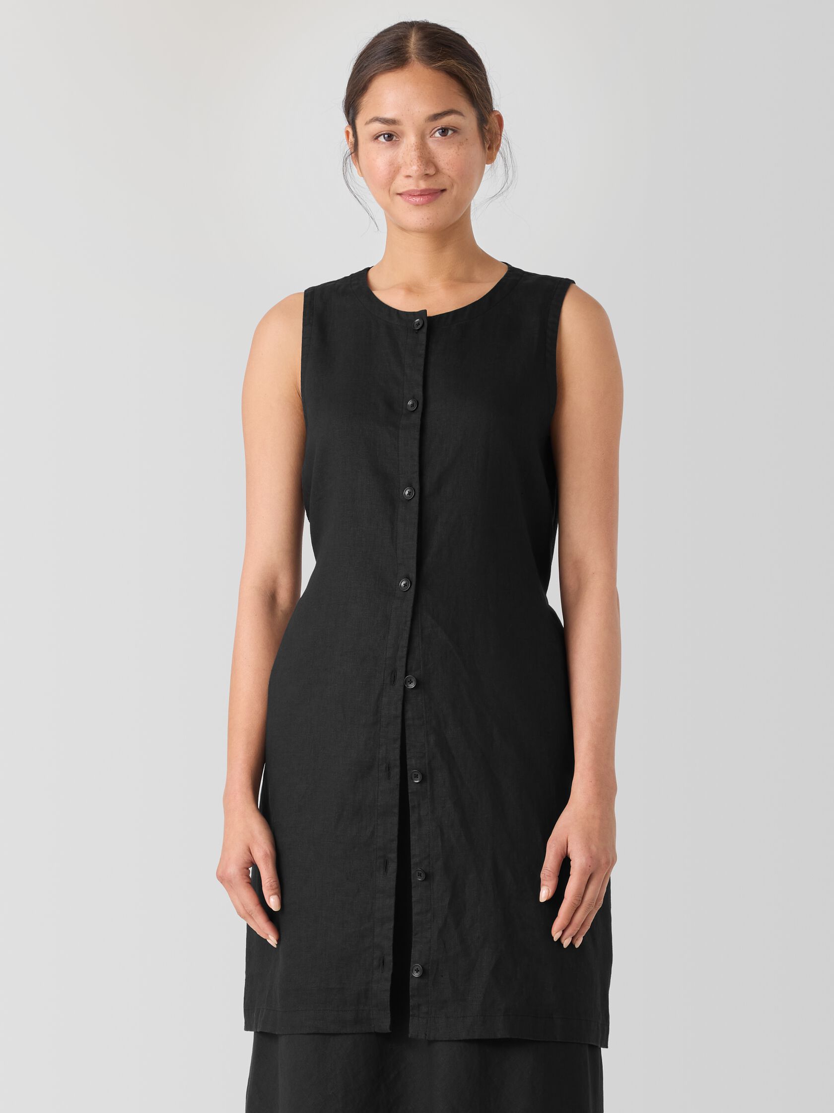 Organic Linen Round Neck Long Vest