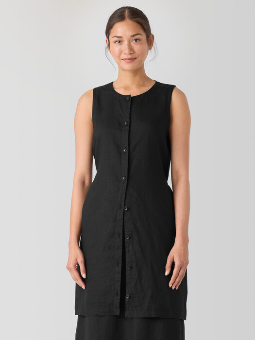Organic Linen Round Neck Long Vest