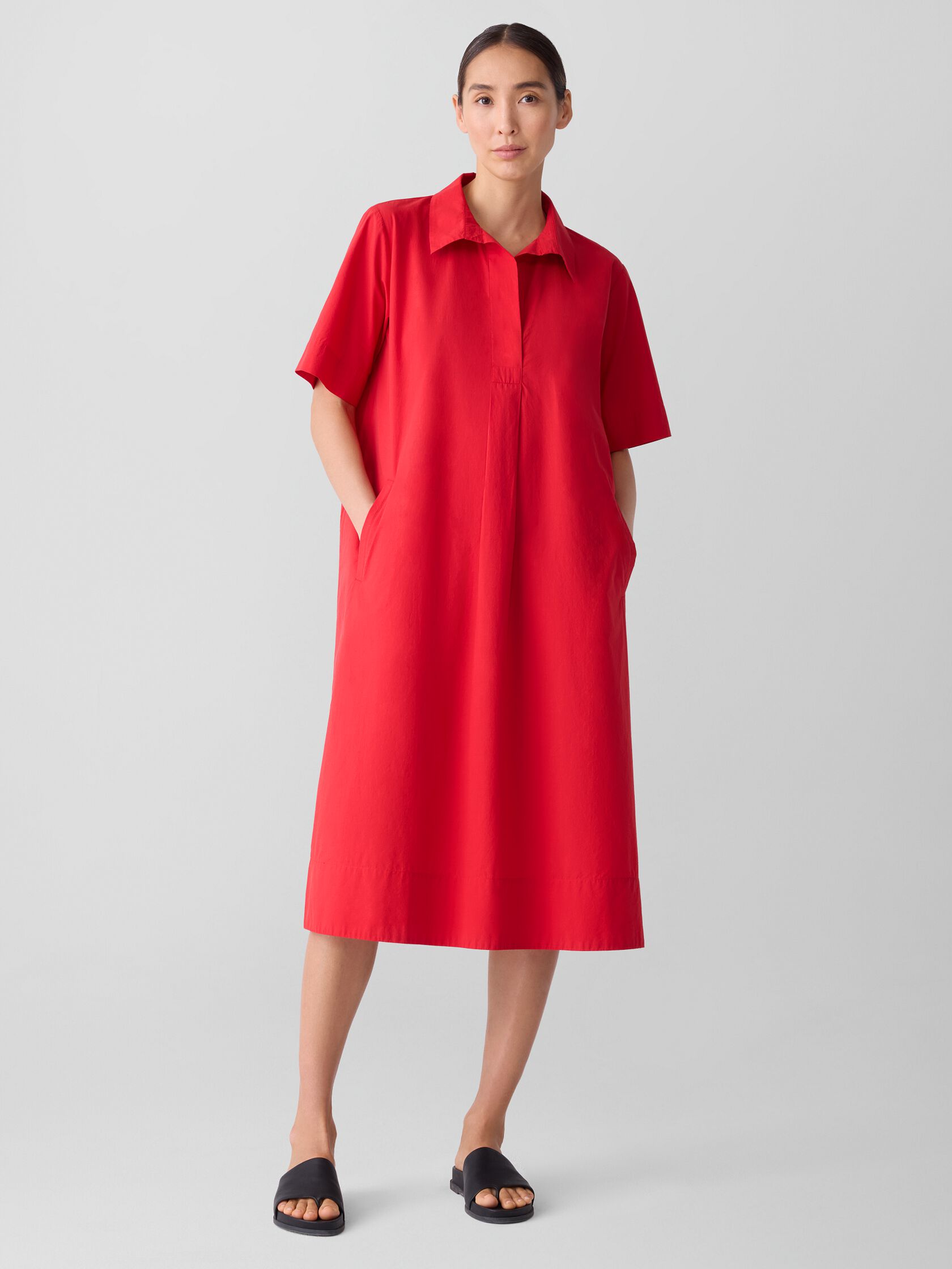 Washed Organic Cotton Poplin Split Neck Dress
