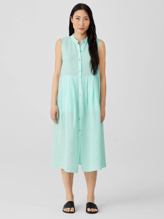 Garment-Dyed Organic Handkerchief Linen Pleated Dress