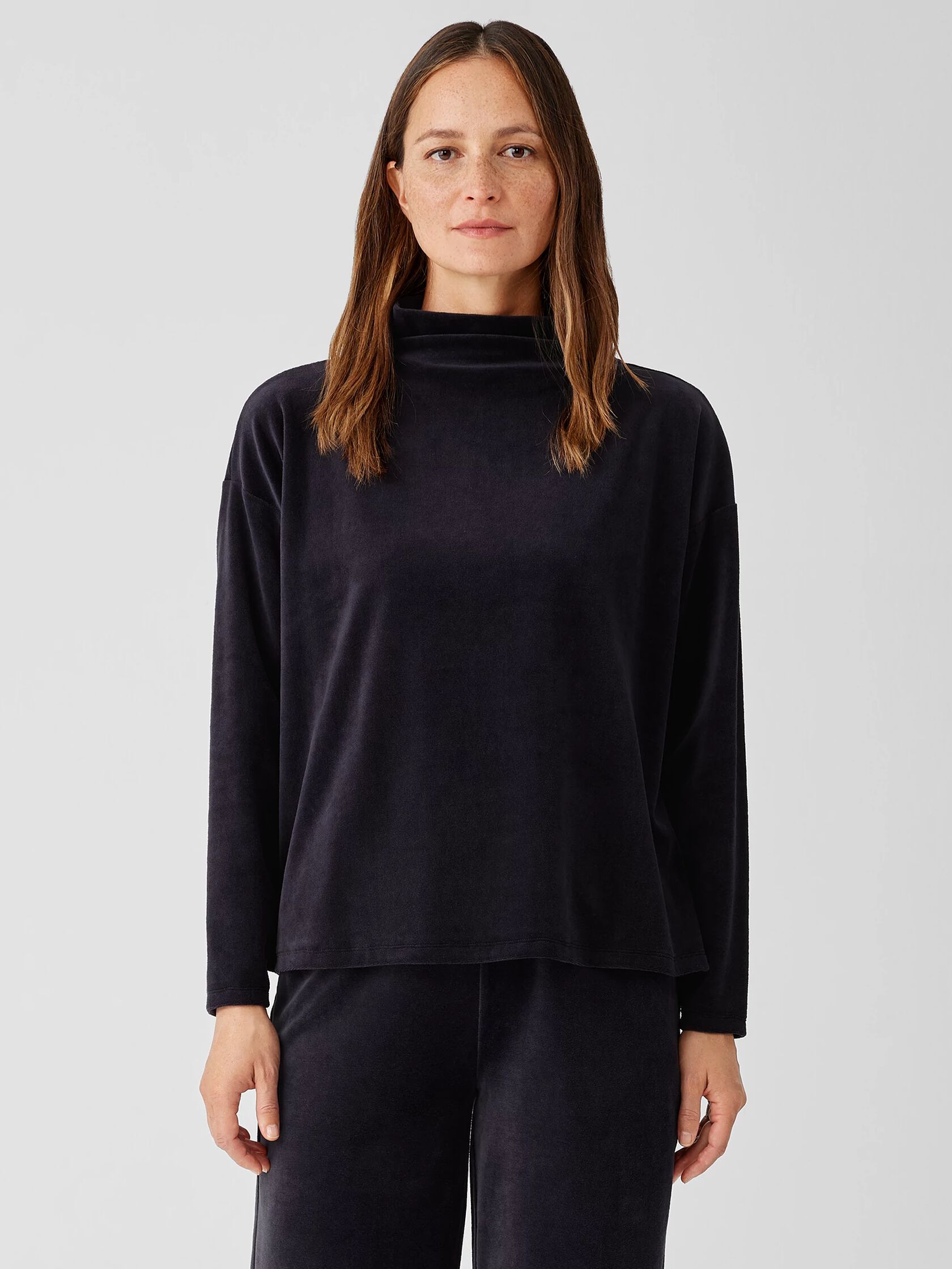 Cotton Velour Funnel Neck Box-Top