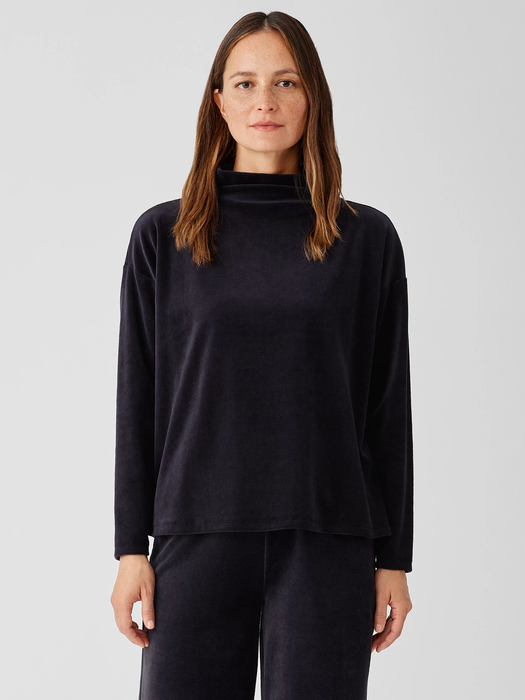 Cotton Velour Funnel Neck Box-Top