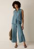Puckered Organic Linen Grid Wide-Leg Pant