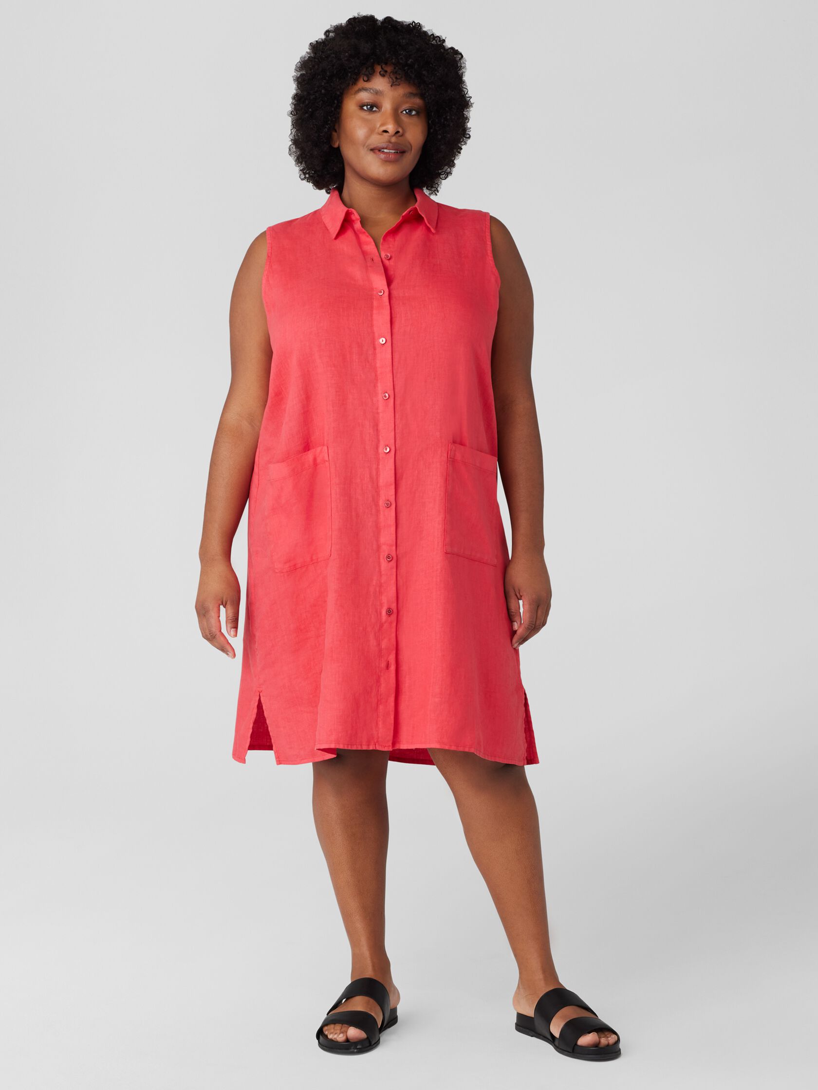 Garment-Dyed Organic Linen Classic Collar Dress