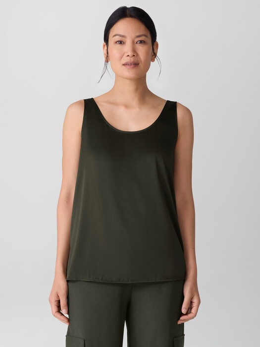 Stretch Silk Charmeuse Scoop Neck Tank