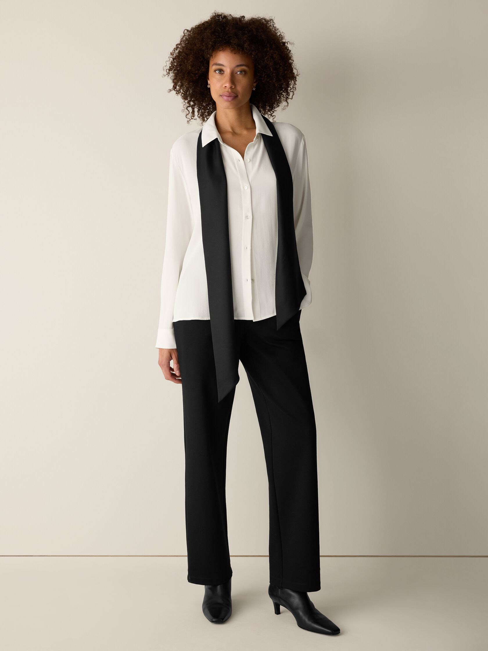 Silk Georgette Crepe Classic Collar Shirt