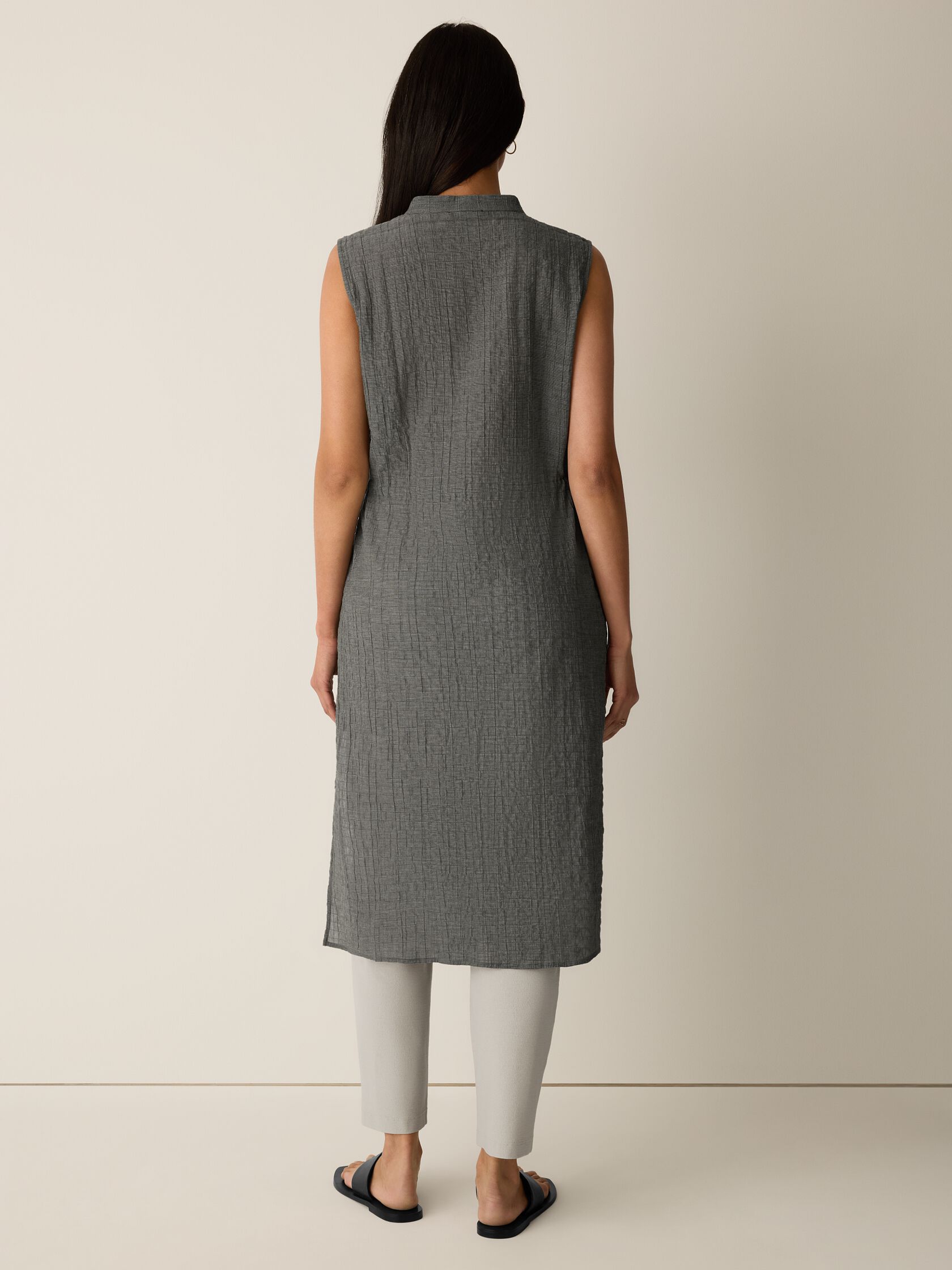 Organic Cotton Microstripe Pucker Band Collar Shirt