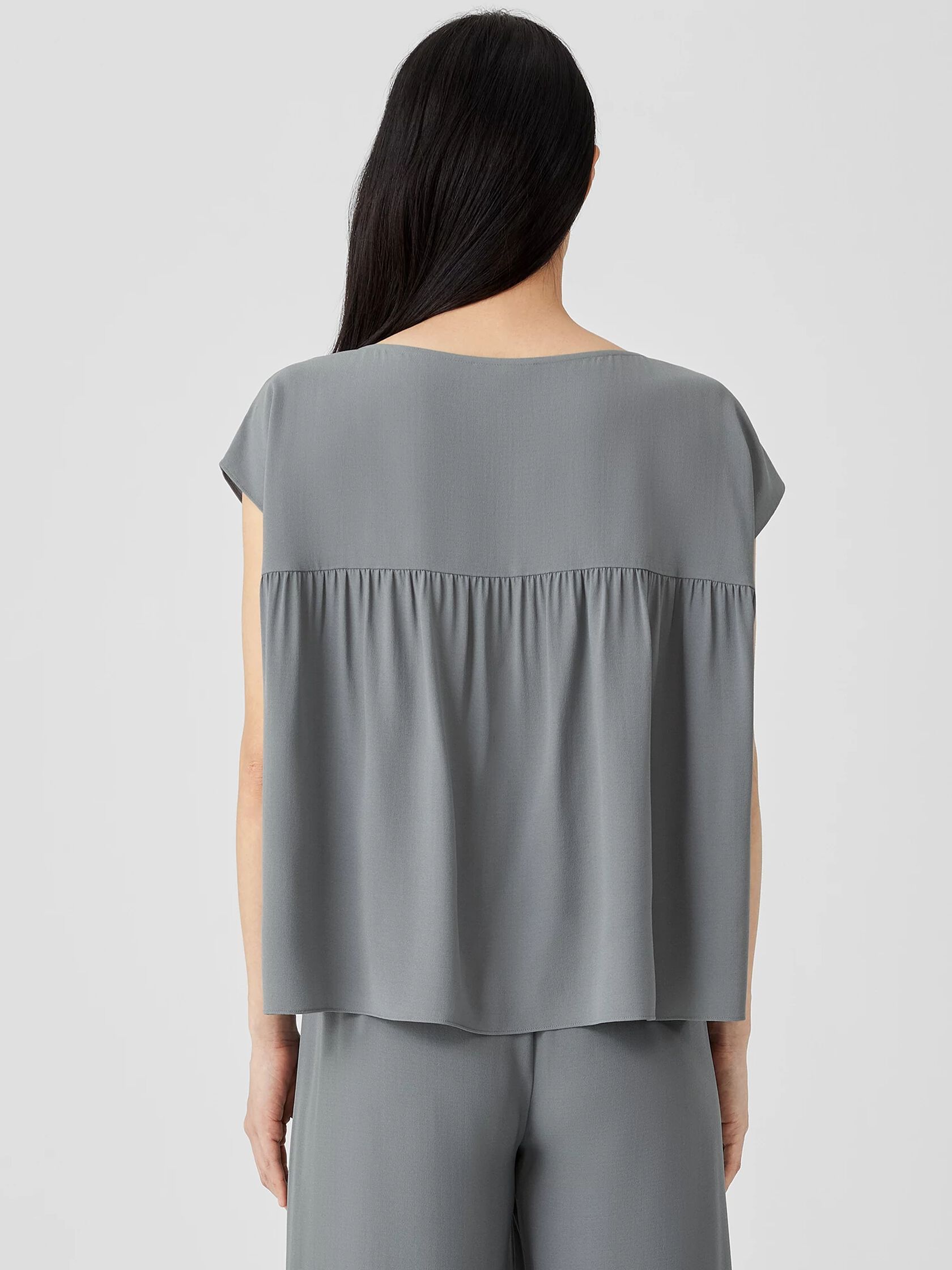 Silk Georgette Crepe Shirred-Back Top