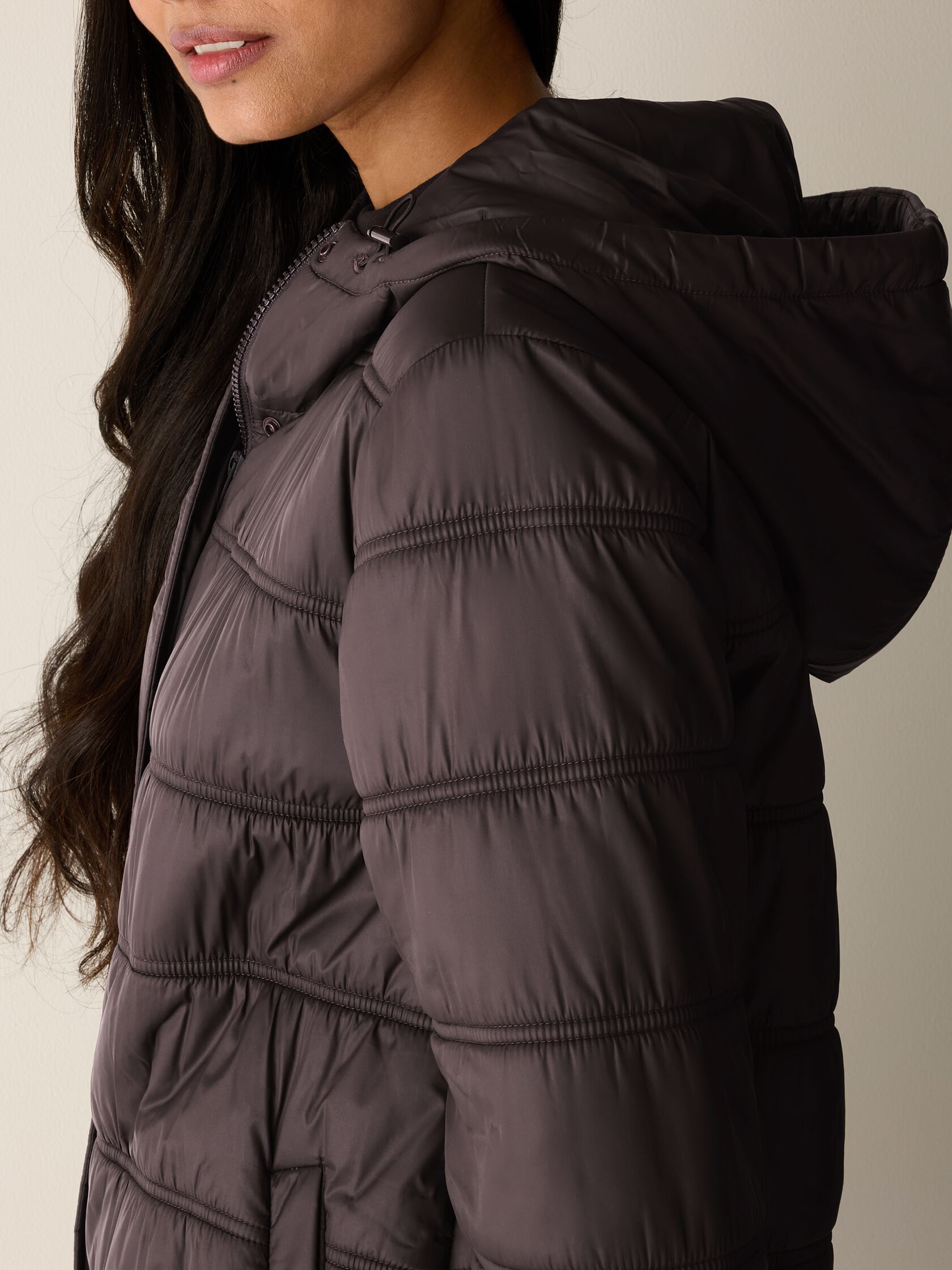 Eggshell Recycled Nylon Hooded Quilted Coat