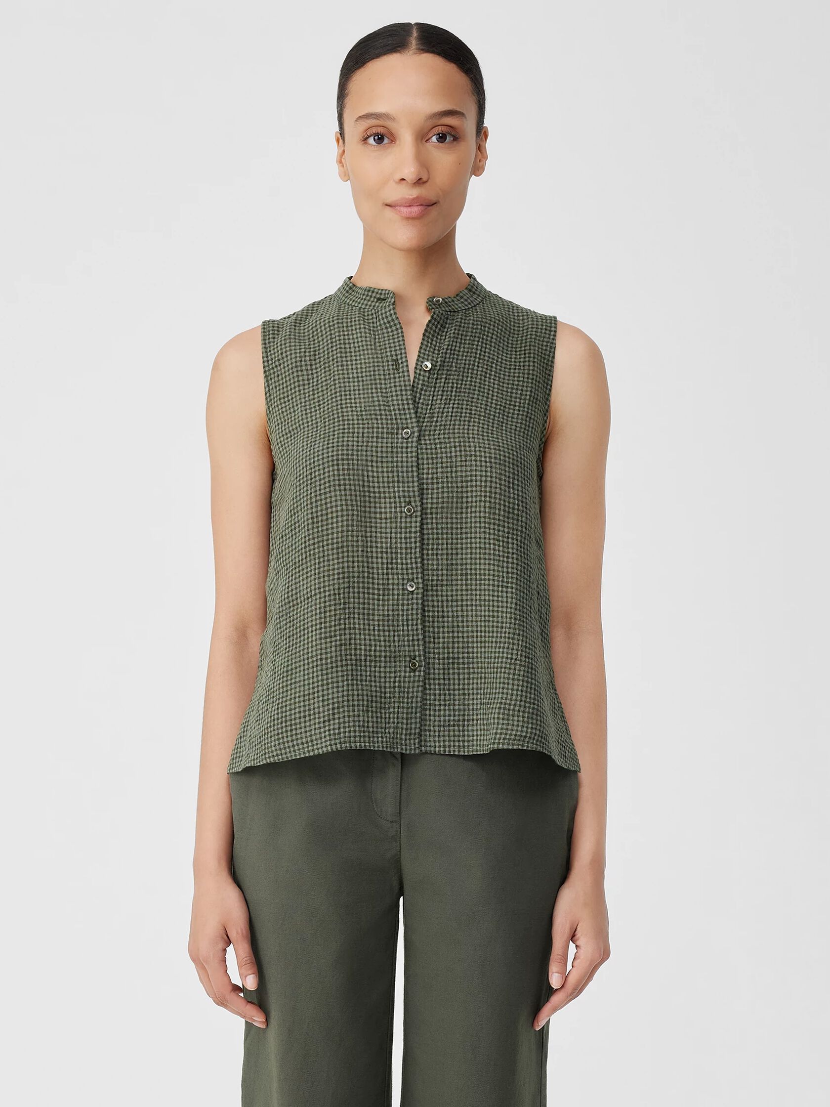 Puckered Organic Linen Sleeveless Shirt