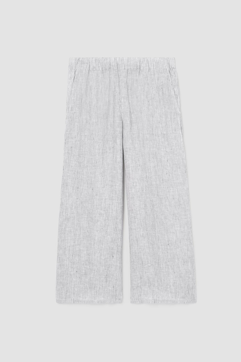 Striped Organic Linen Crinkle Wide-Leg Pant