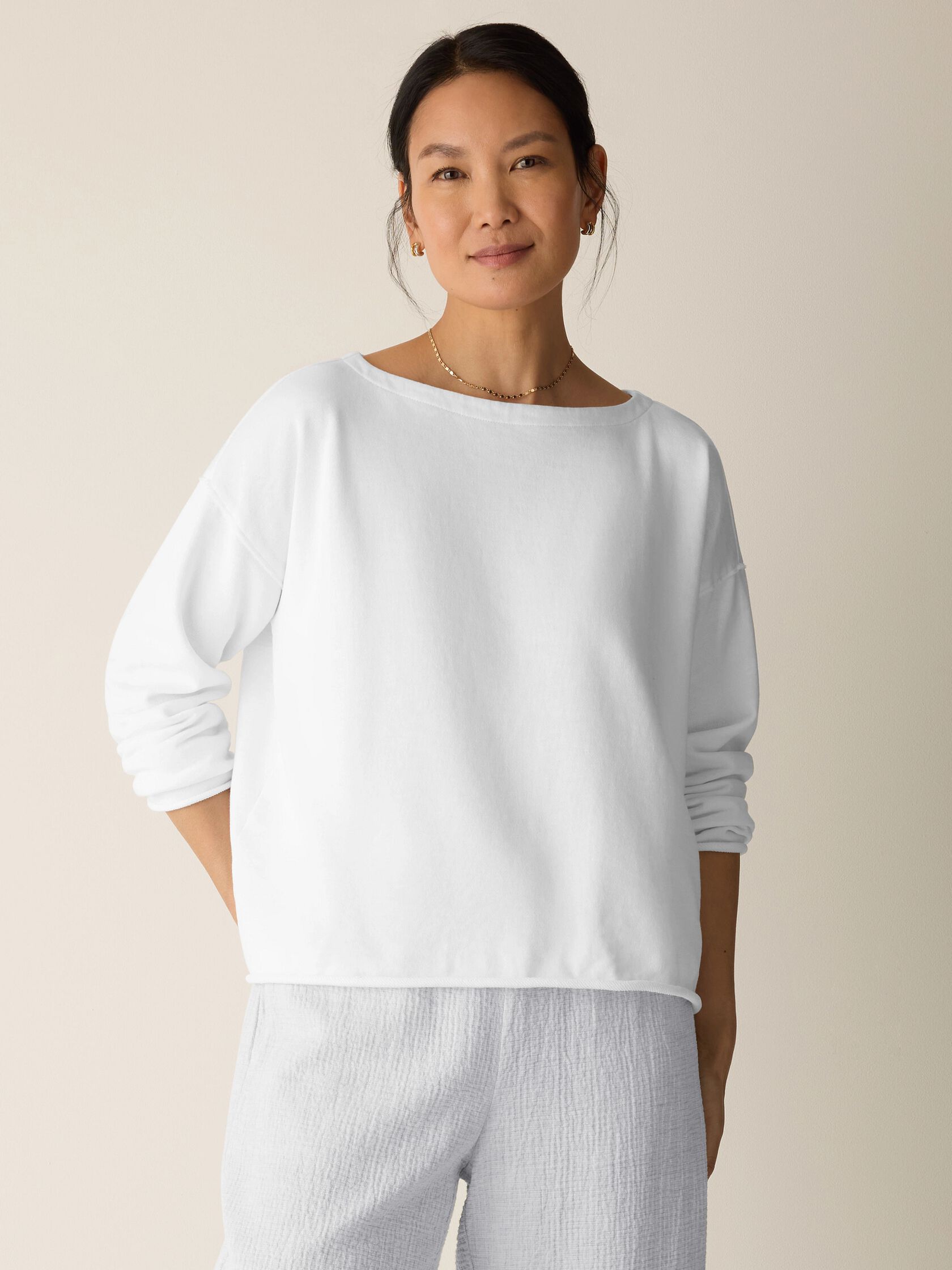 Garment-Dyed Organic Cotton Terry Bateau Neck Box-Top
