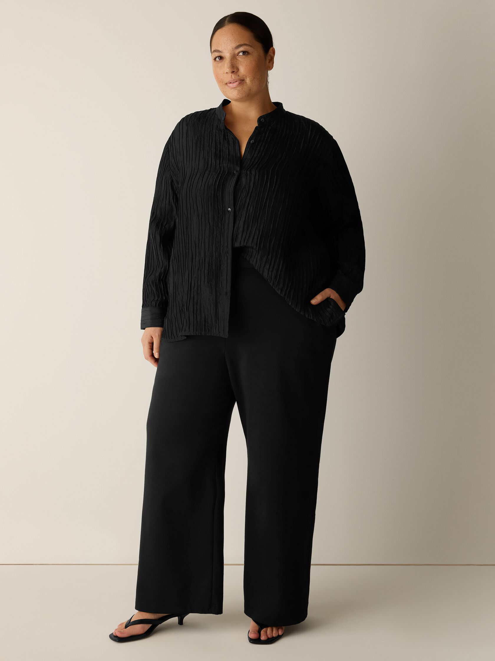 Cotton Blend Ponte Wide-Leg Trouser