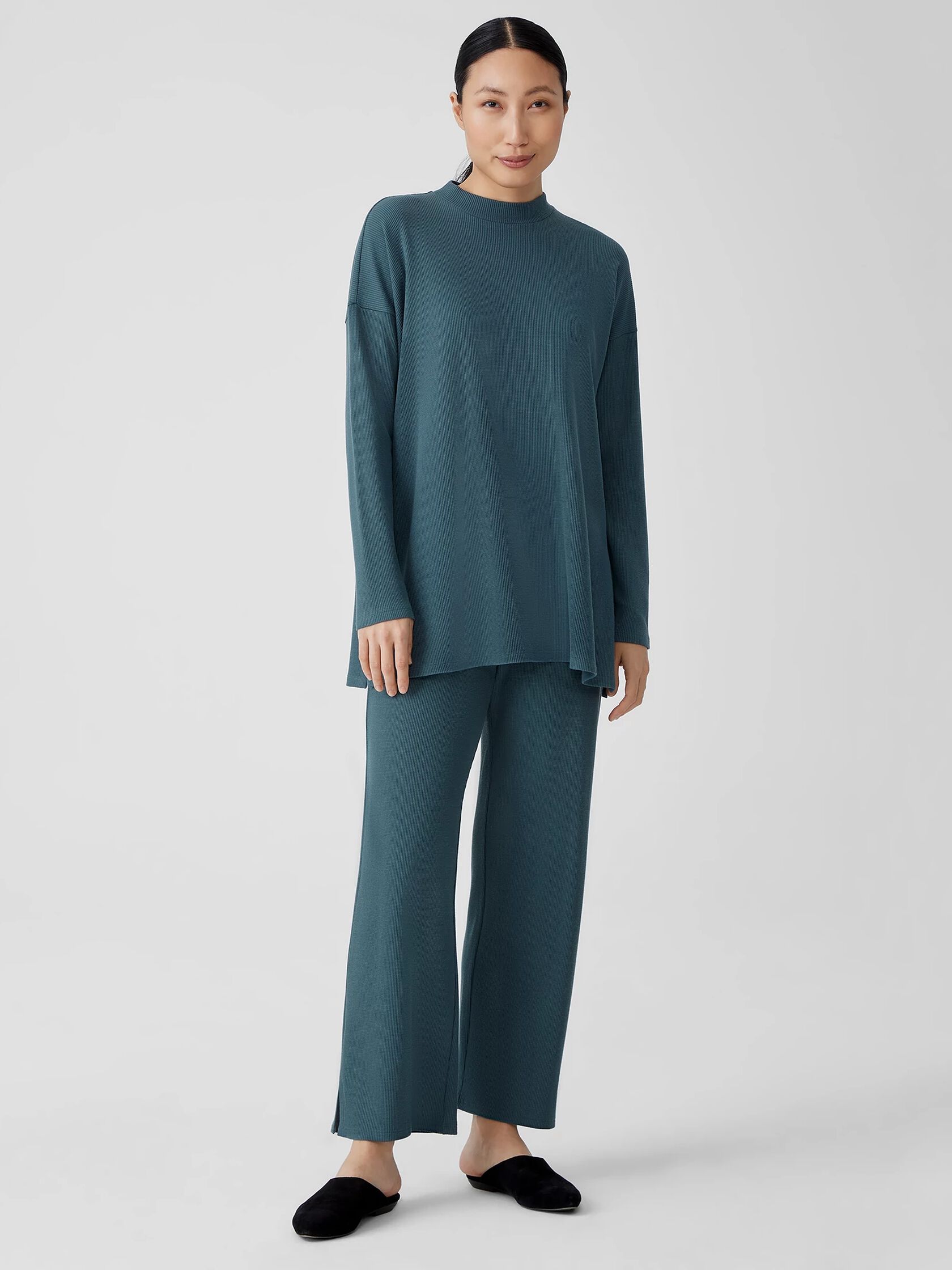 Cozy Waffle Knit Mock Neck Top