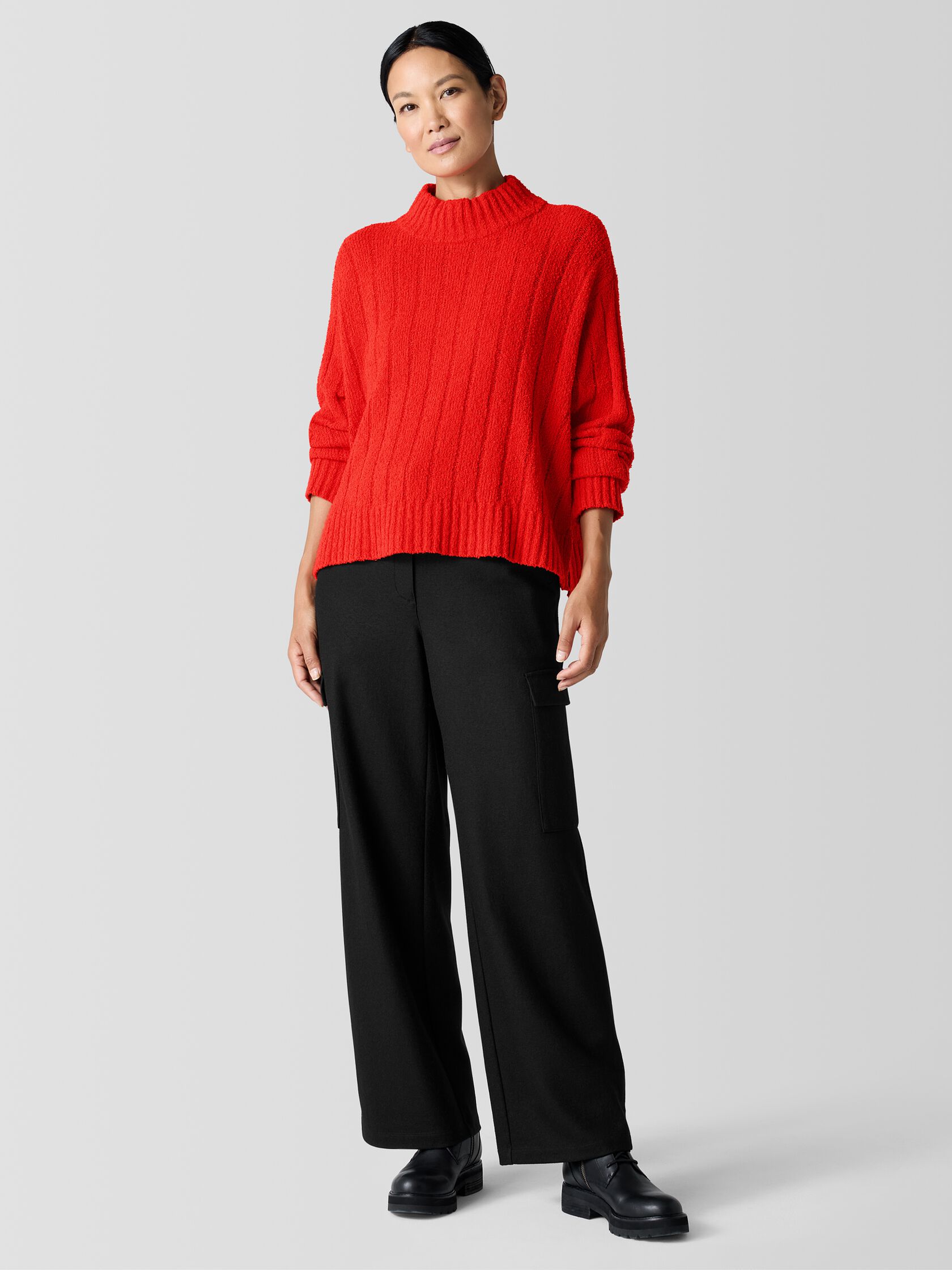 Cotton Fluff Rib Turtleneck Top