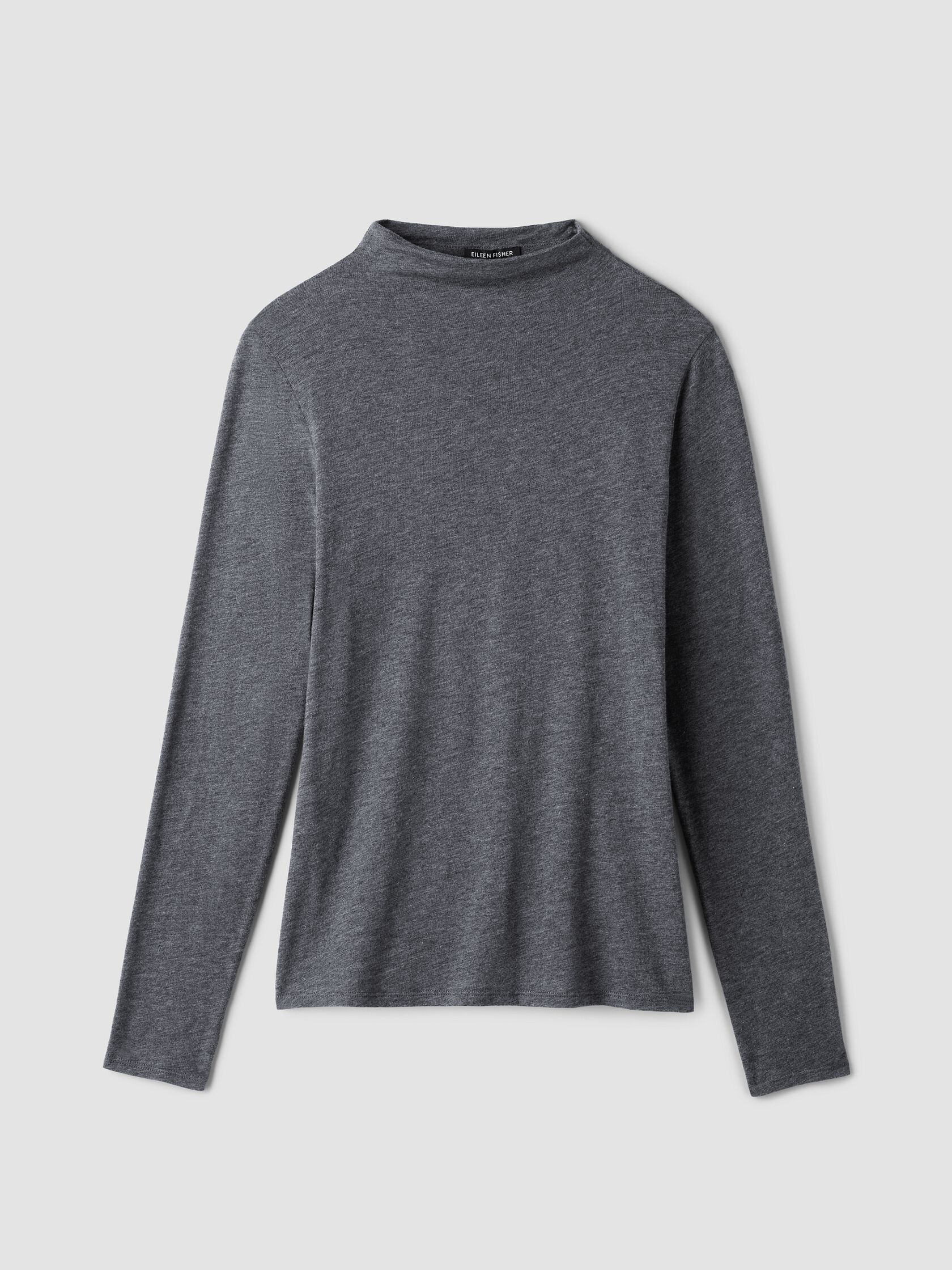 M&eacute;lange Sheer Cotton Blend Knit Funnel Neck Top