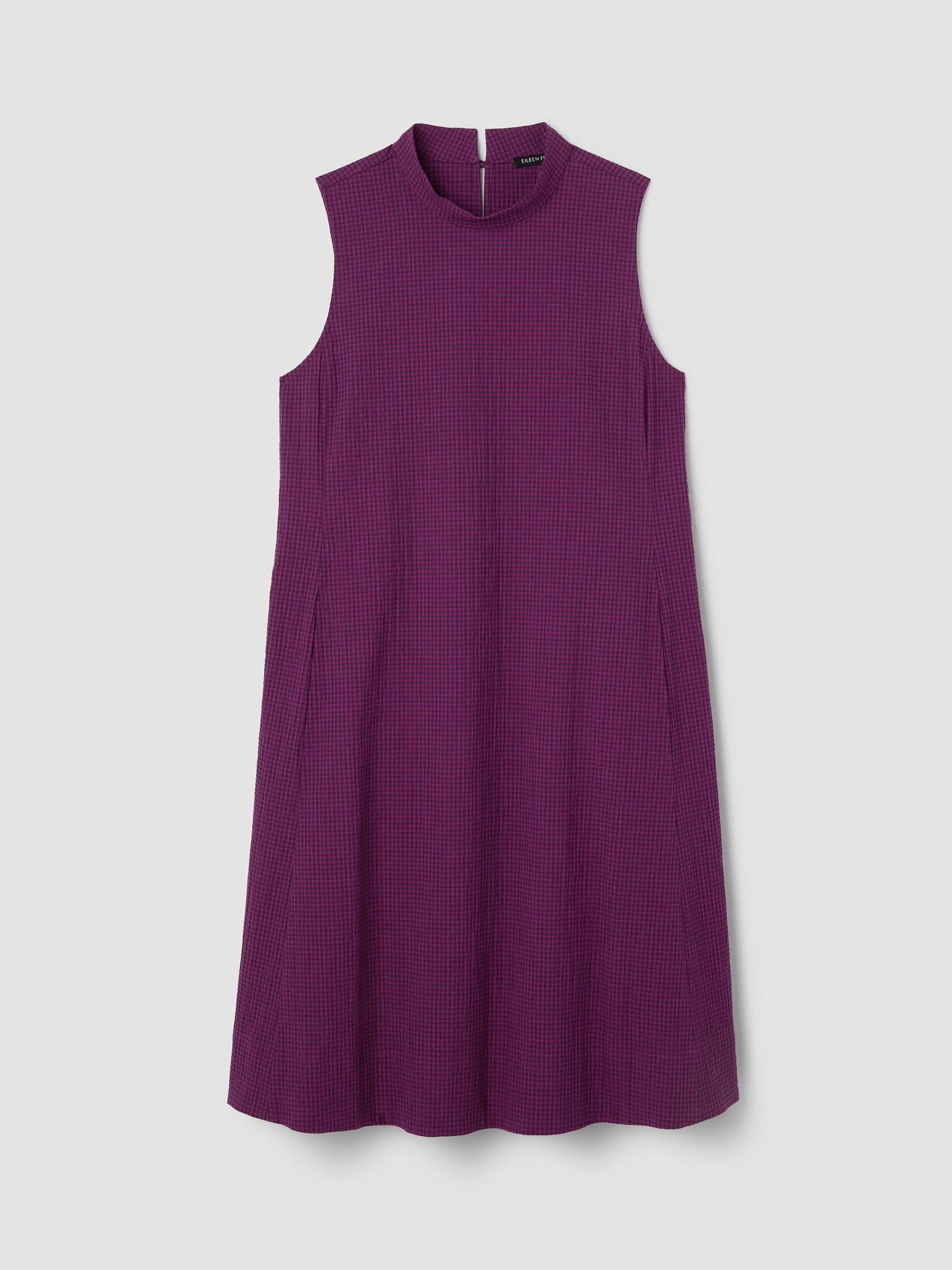 Organic Cotton Pucker Check Mock Neck Dress