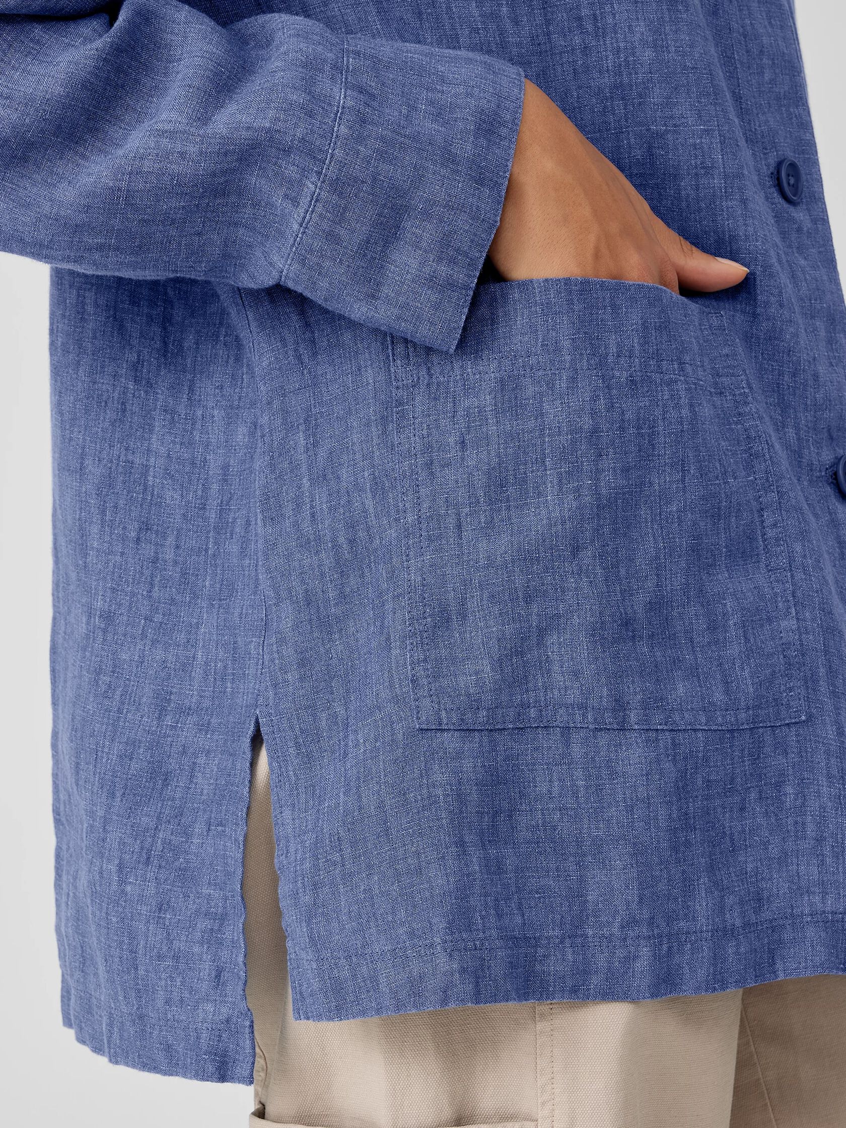 Washed Organic Linen Delave Stand Collar Jacket