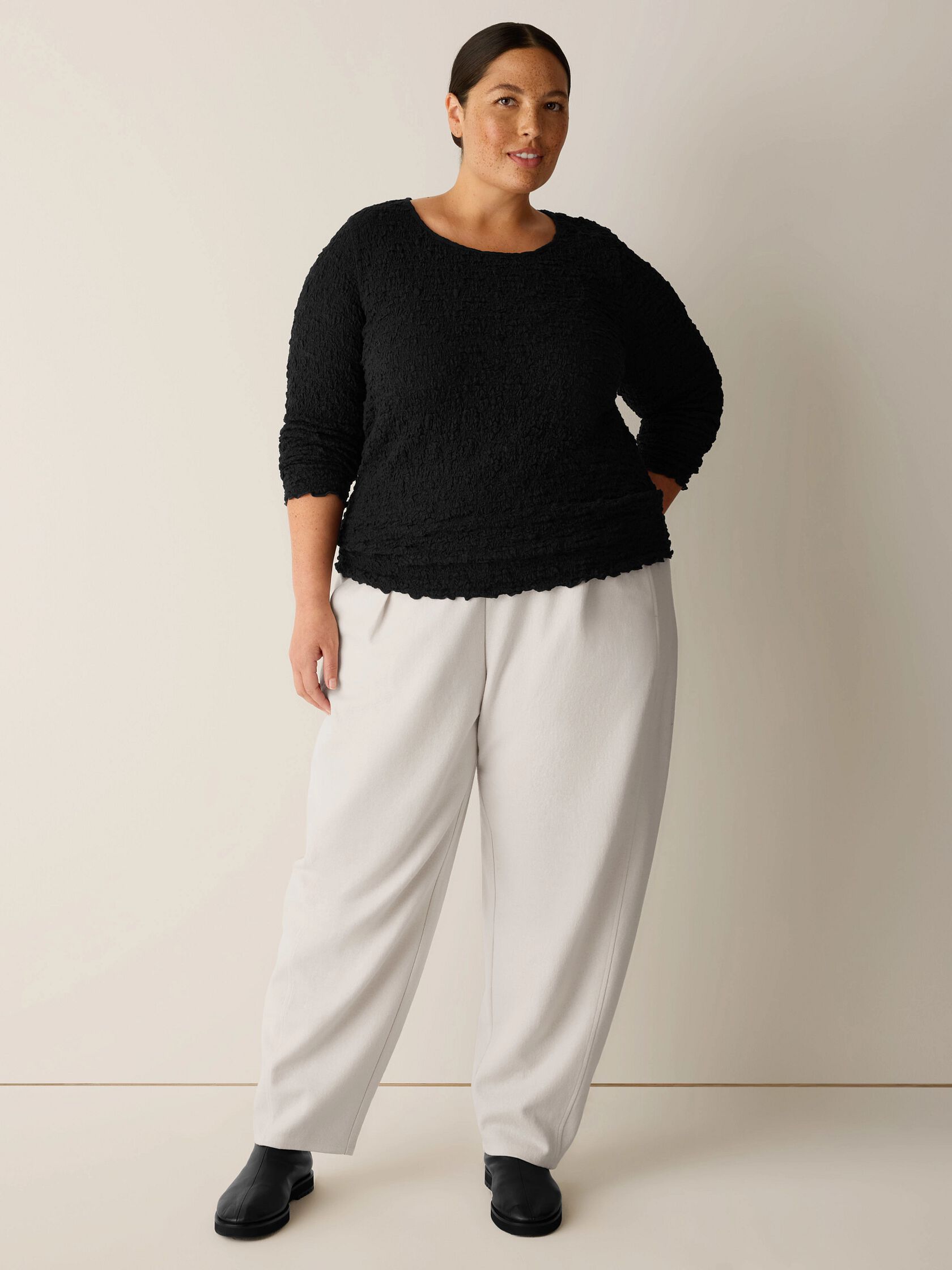 Bubble Jacquard Round Neck Top
