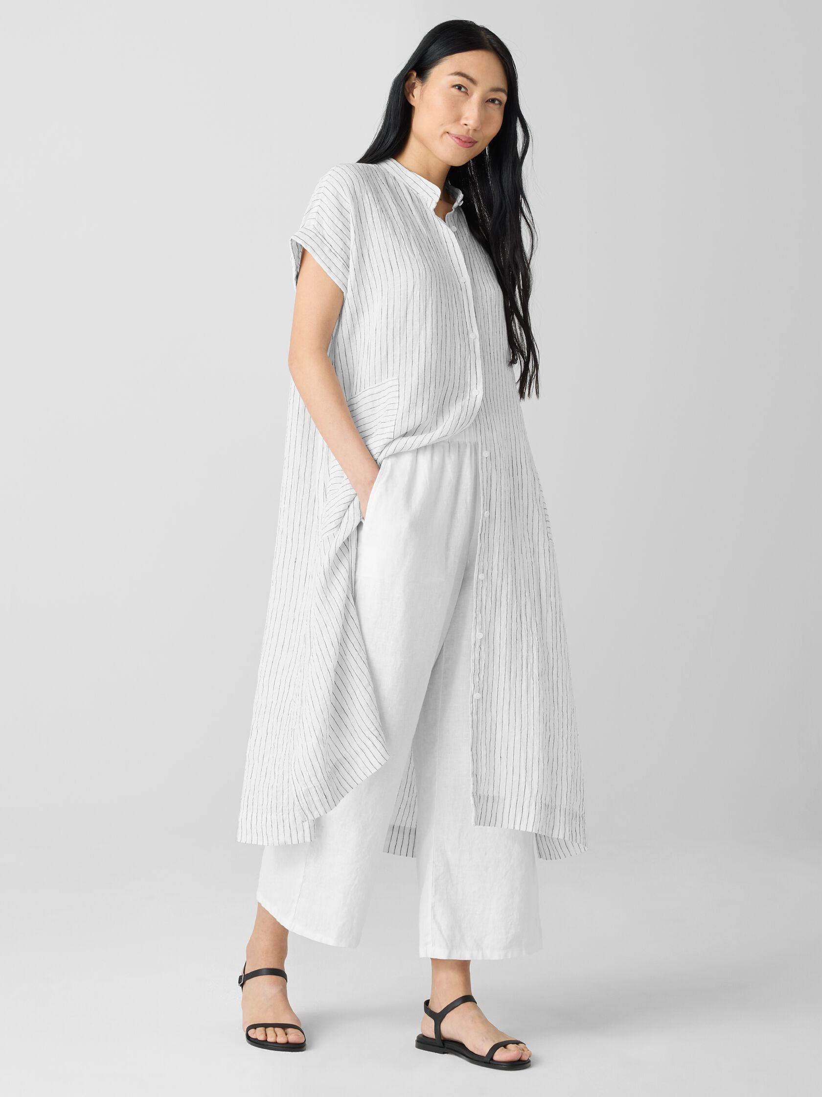 Puckered Organic Linen Shirtdress