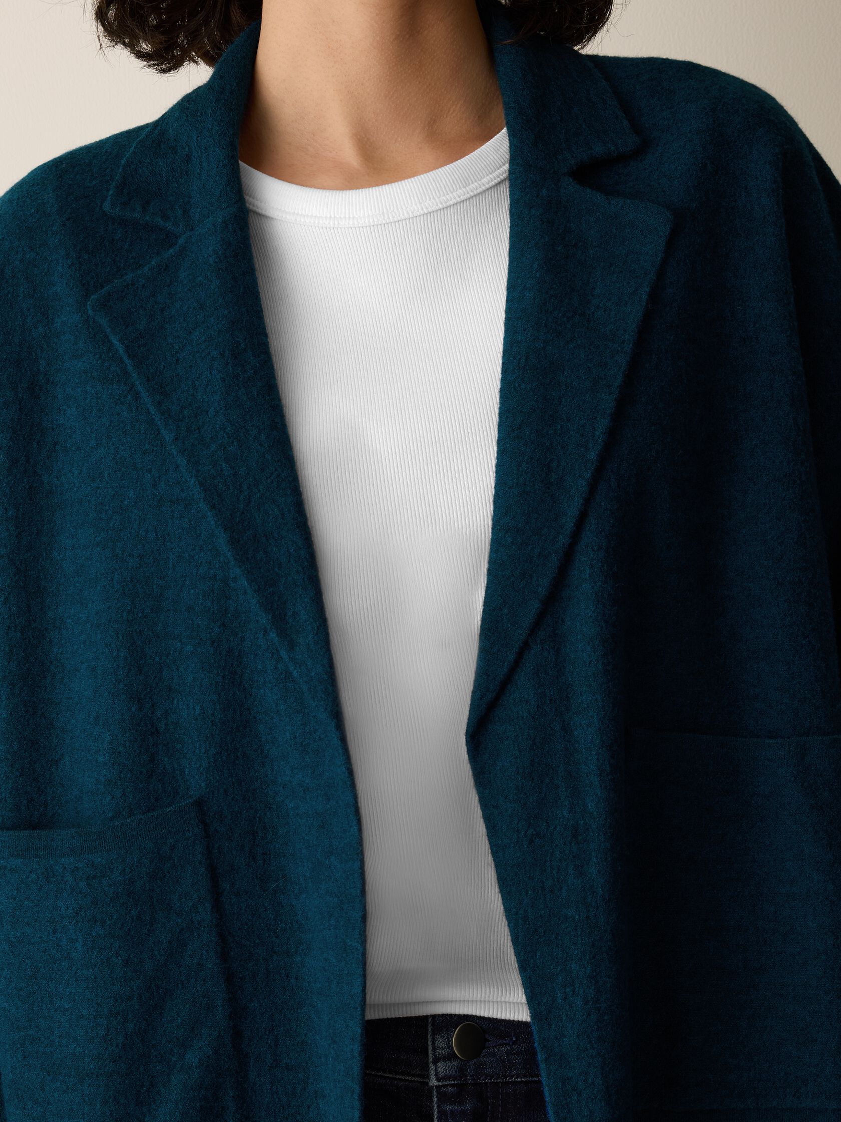Fine Felted Wool Notch Collar Cardigan in Regenerative Wool
