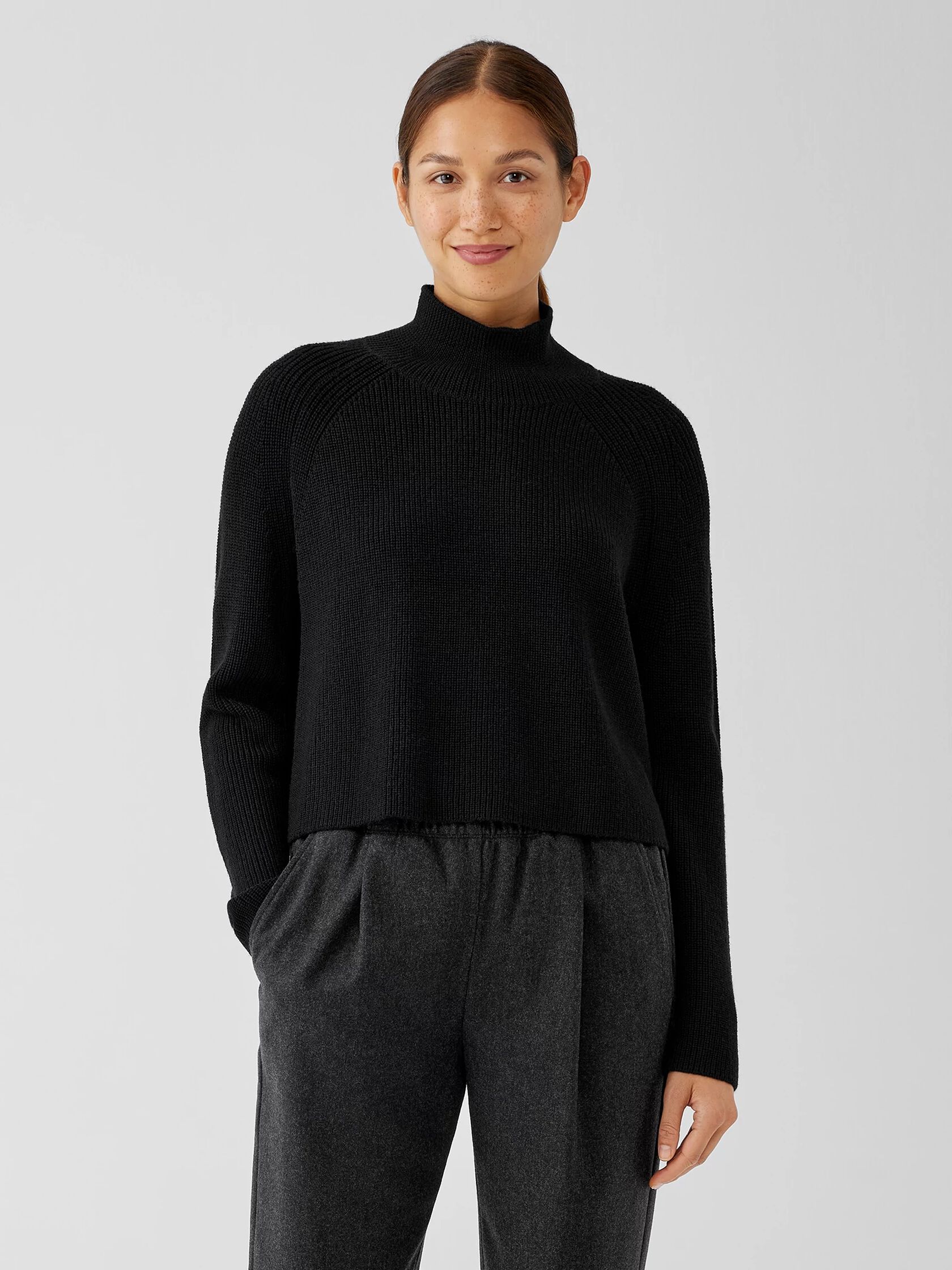 Merino Cropped Turtleneck Top in Regenerative Wool | EILEEN FISHER