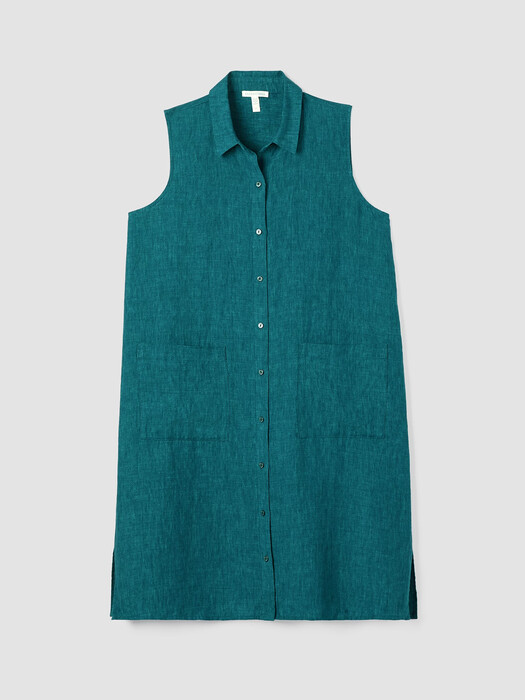Washed Organic Linen Délavé Sleeveless Shirtdress