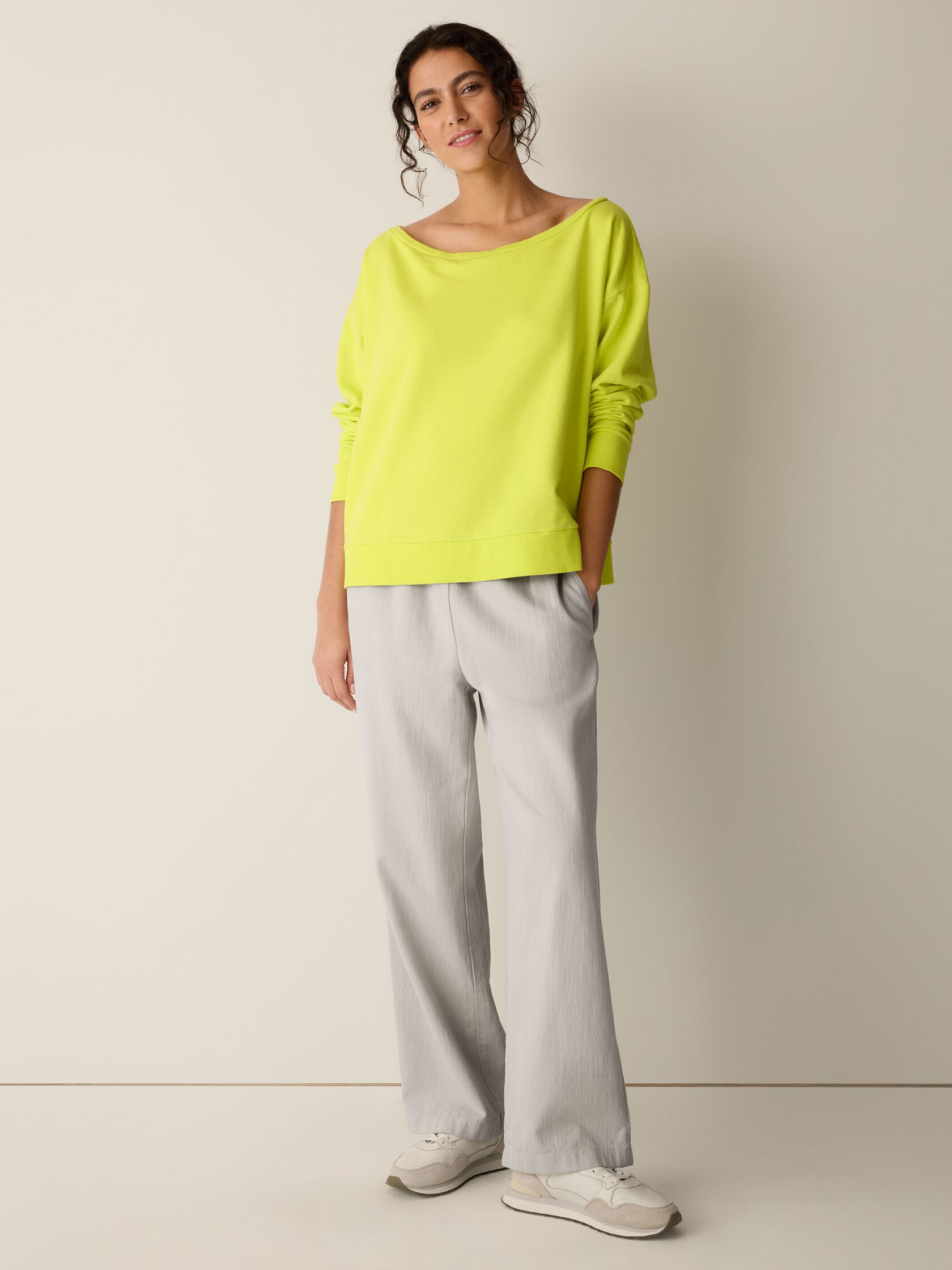 Garment-Dyed Organic Cotton Terry Bateau Neck Top