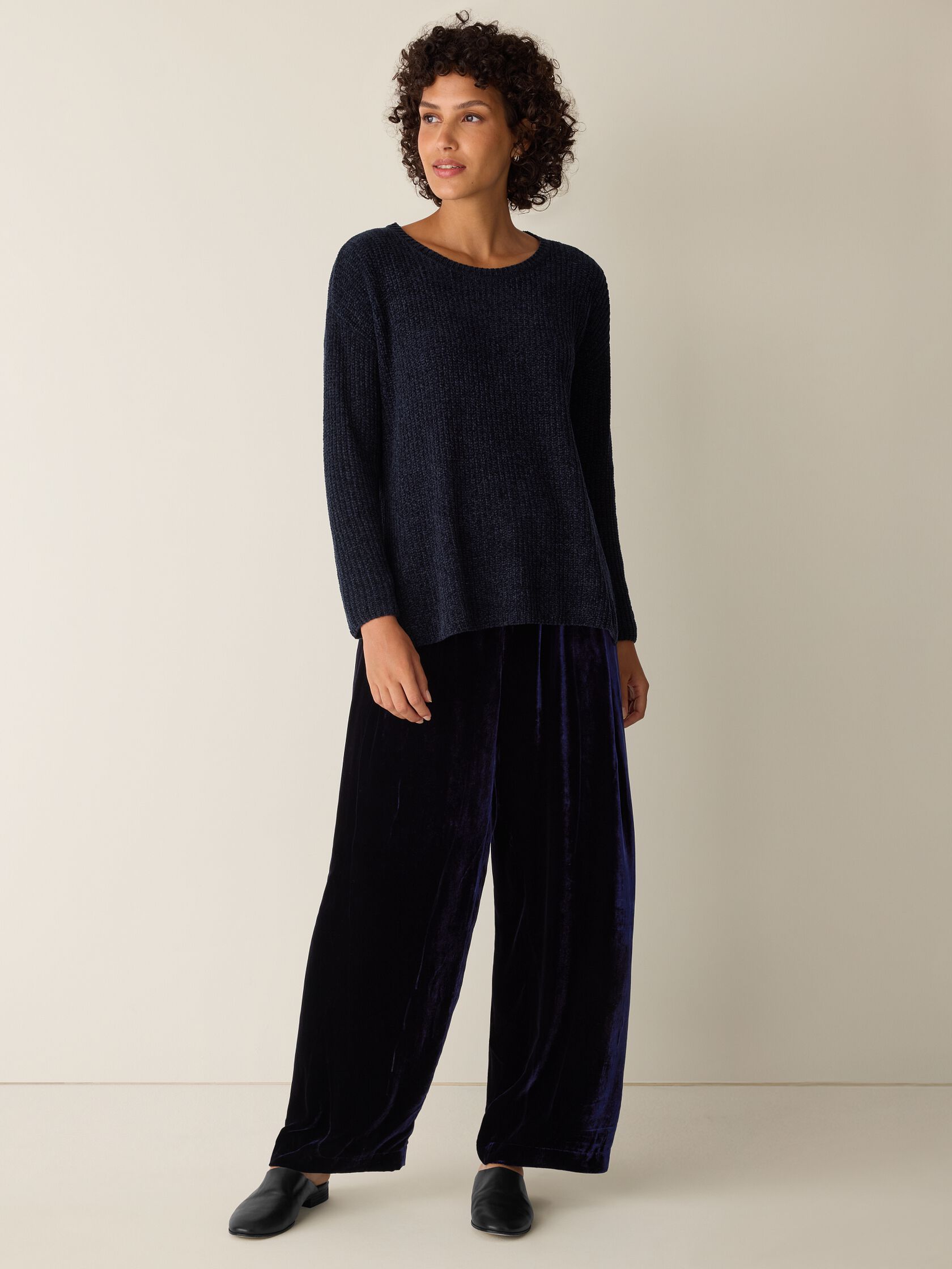 Chenille Blend Jewel Neck Top
