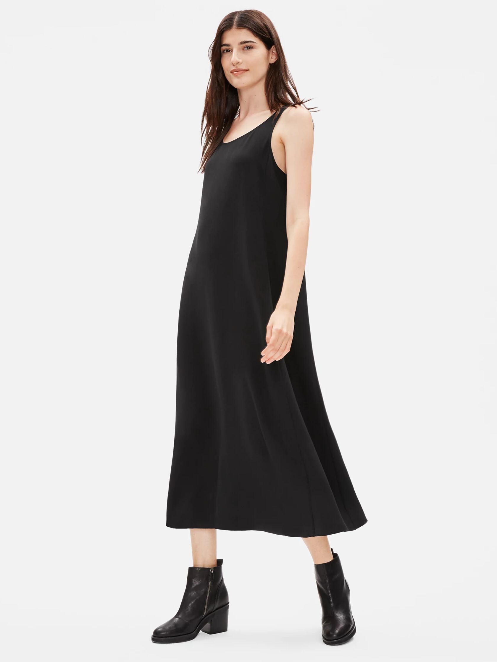 Silk Crepe Scoop Neck Dress EILEEN FISHER