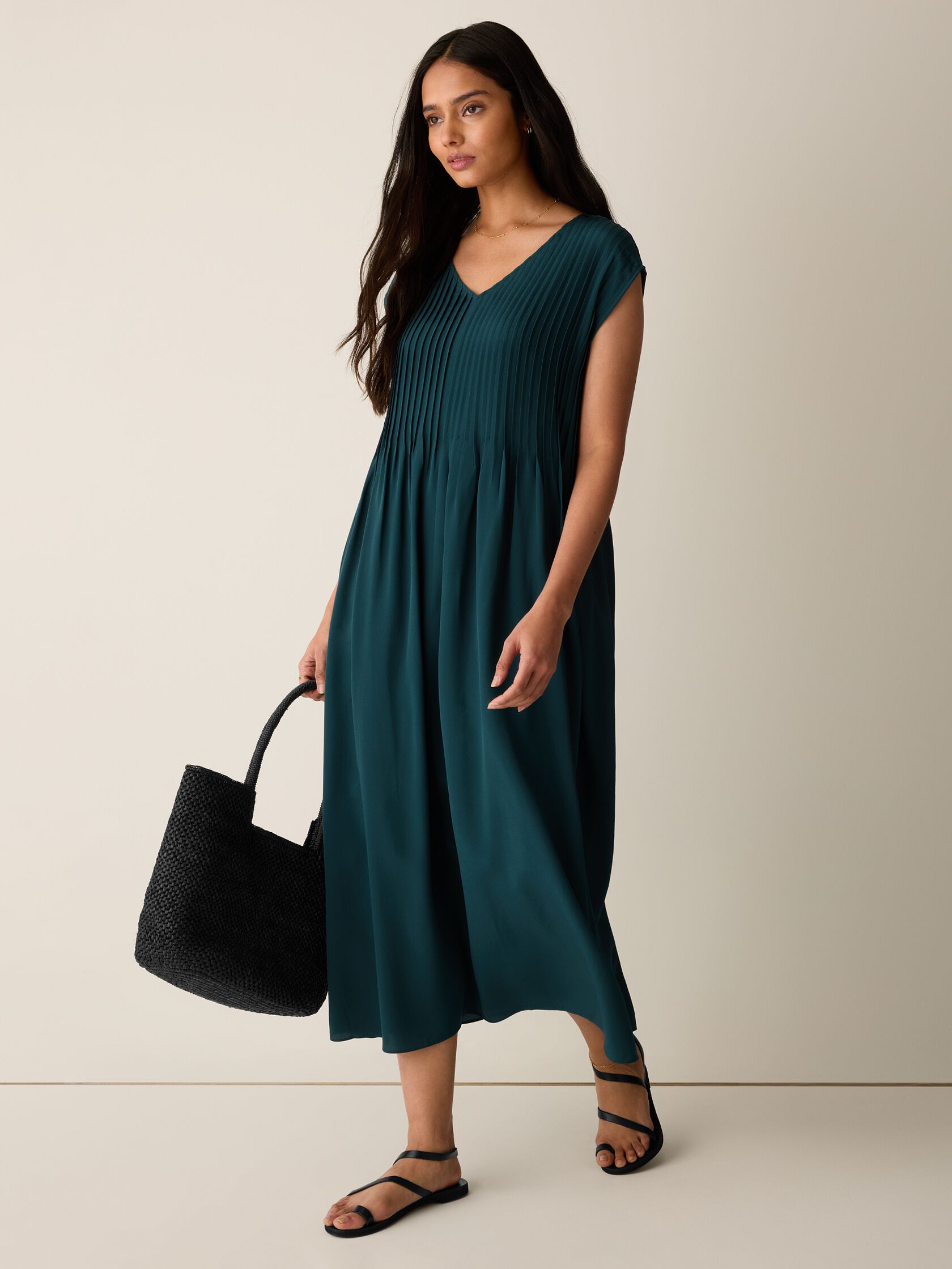 Silk Crepe de Chine V-Neck Dress
