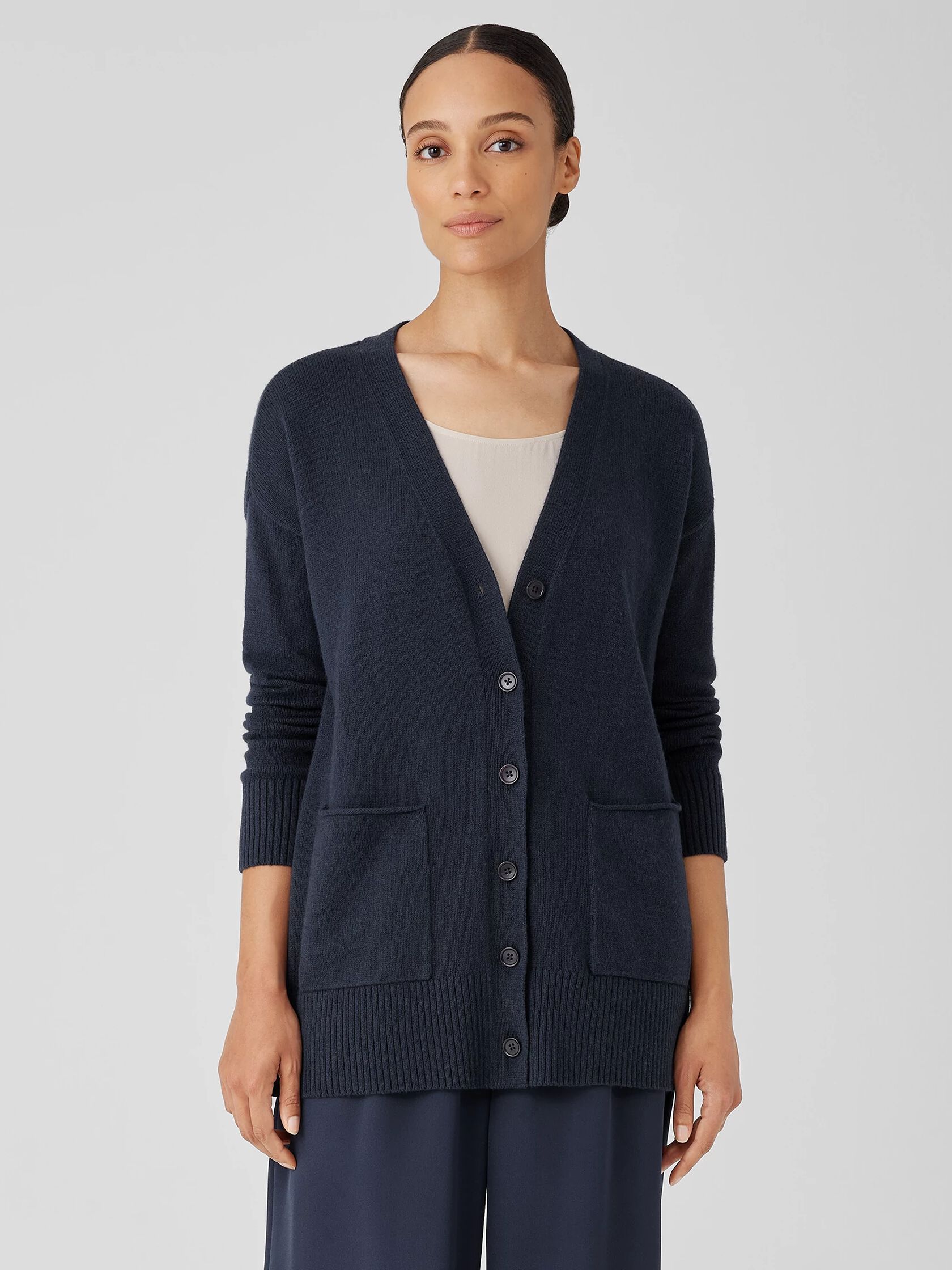 Cotton and Recycled Cashmere V-Neck Cardigan