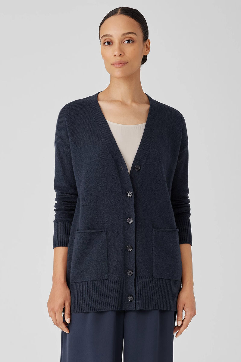 Cotton and Recycled Cashmere V-Neck Cardigan