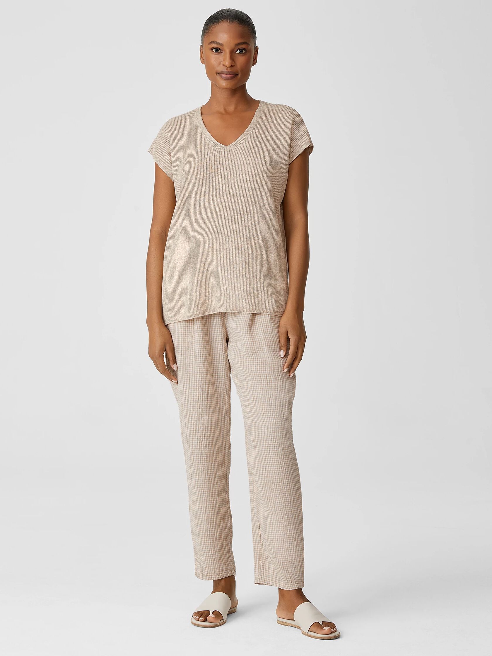 Organic Linen Melange V-Neck Top