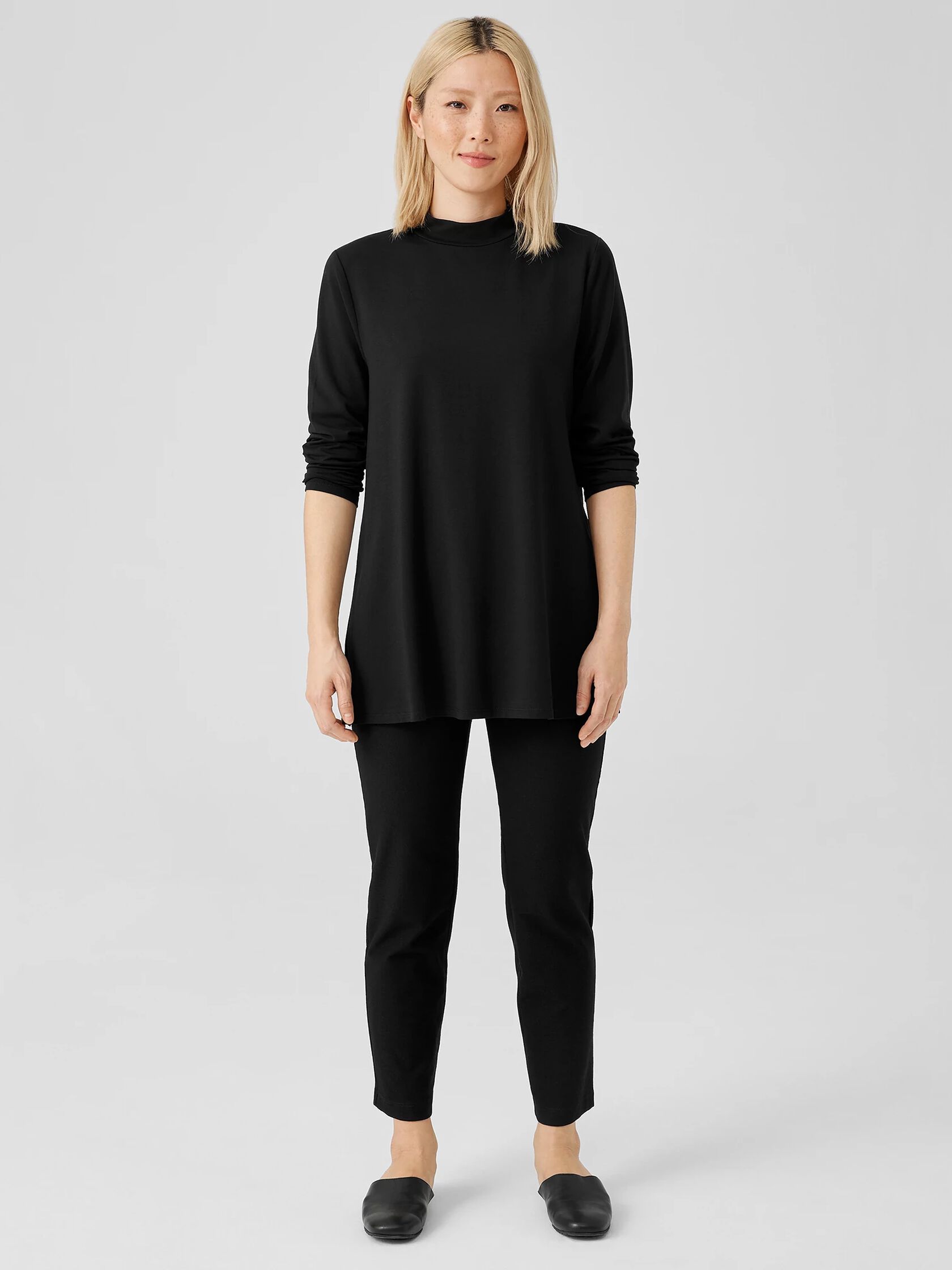 Stretch Jersey Knit Mock Neck Top
