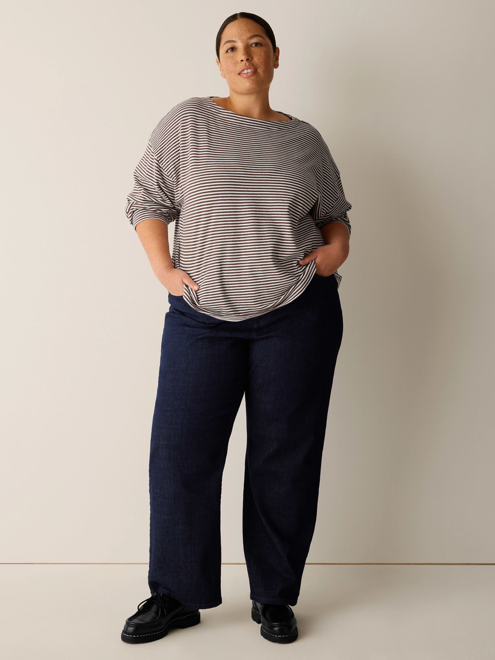 Striped Organic Cotton Slub Bateau Neck Top