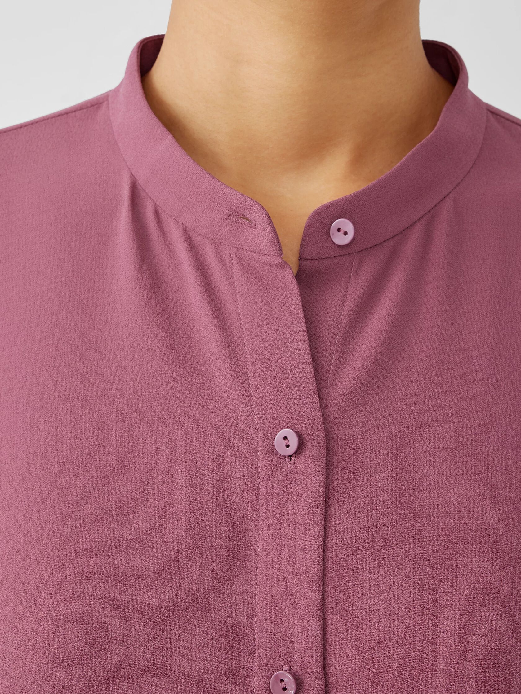 Silk Georgette Crepe Mandarin Collar Shirt