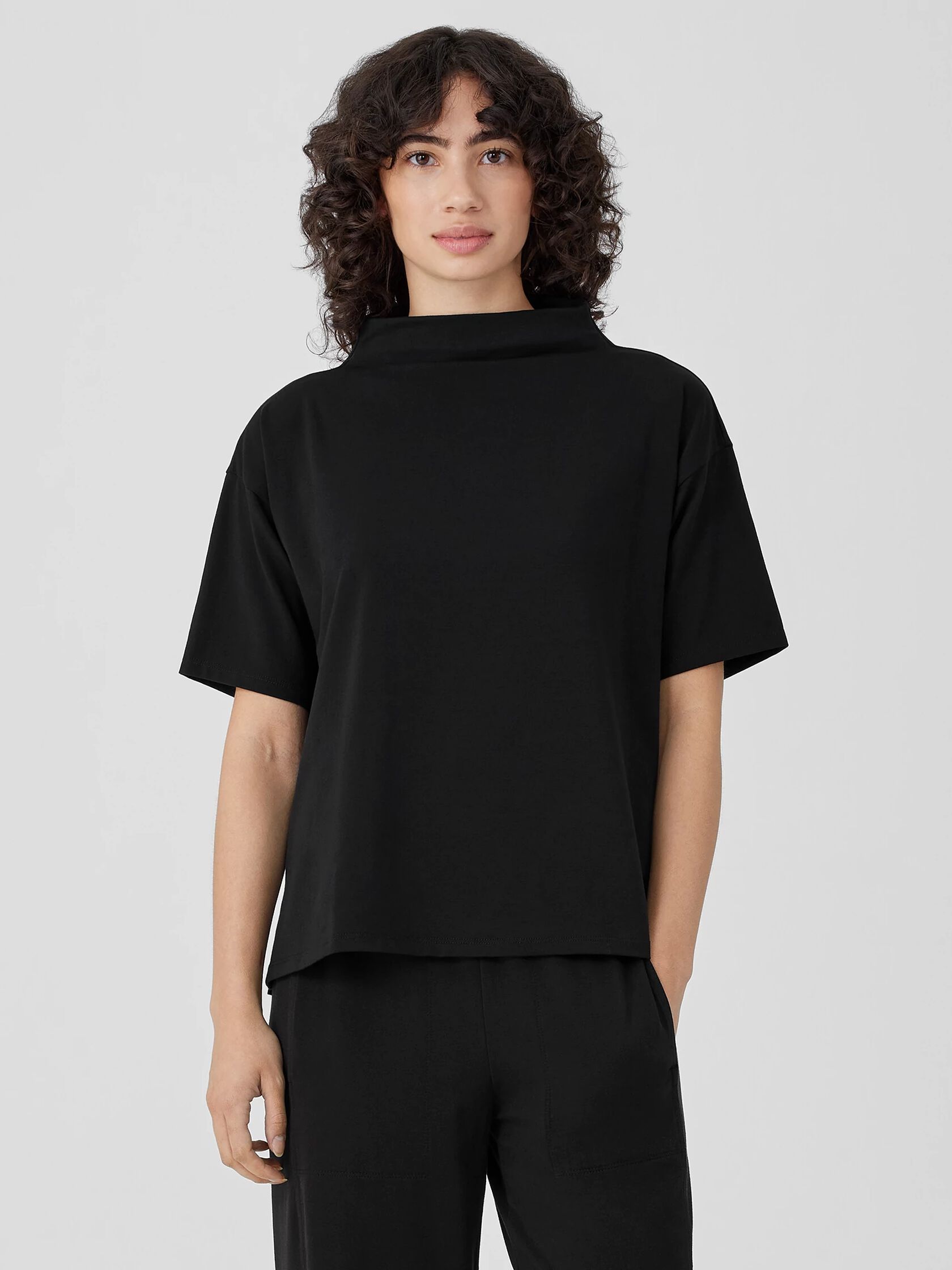 Pima Cotton Stretch Jersey Funnel Neck Top | EILEEN FISHER
