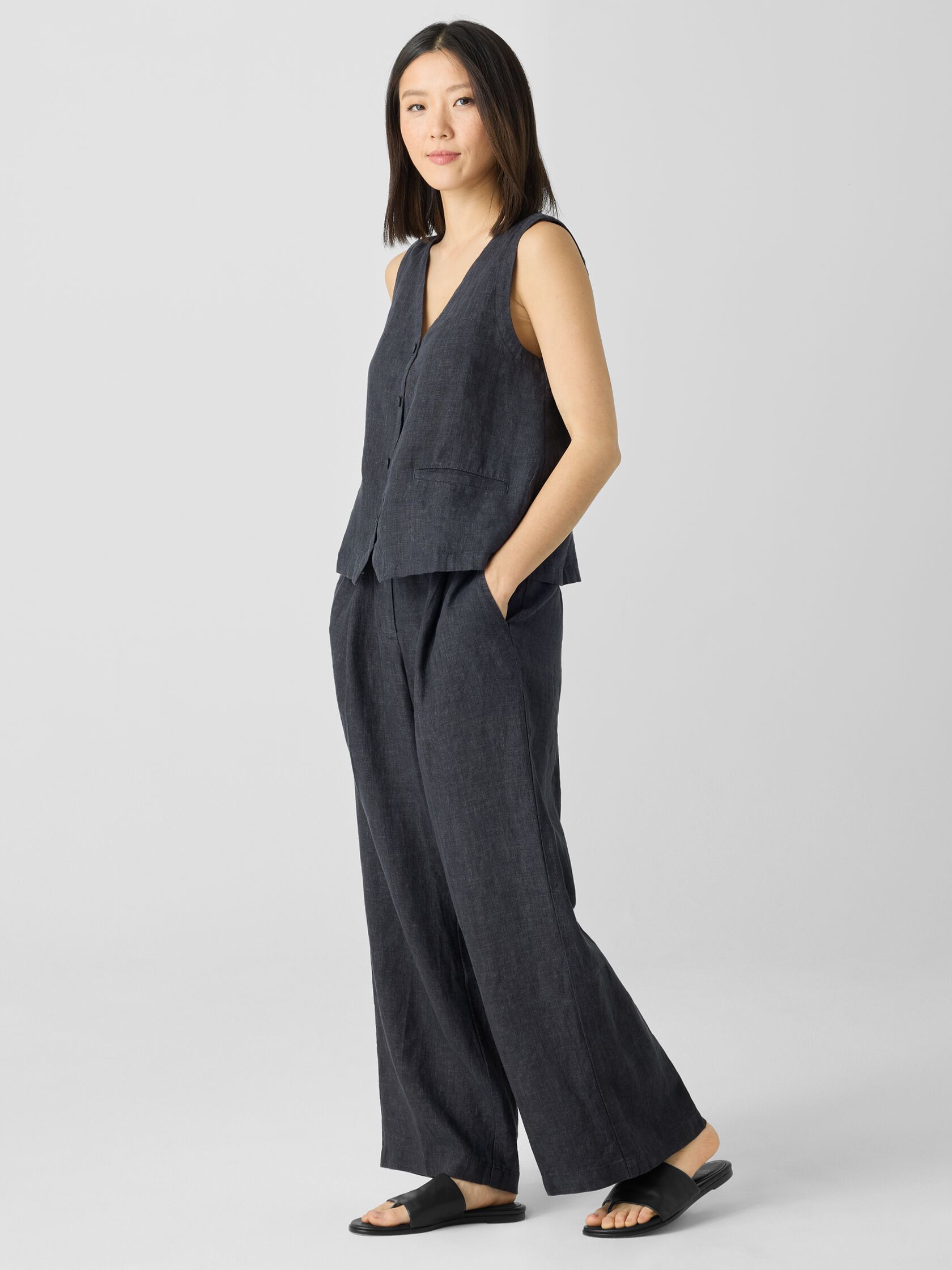 Washed Organic Linen Délavé Trouser Pant