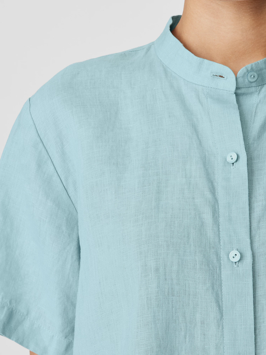Organic Handkerchief Linen Band Collar Short-Sleeve Shirt