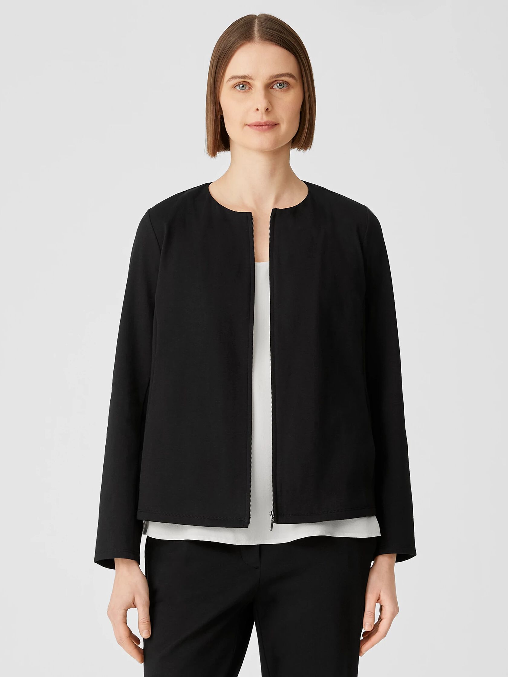 Cotton Ponte Zip-Front Jacket