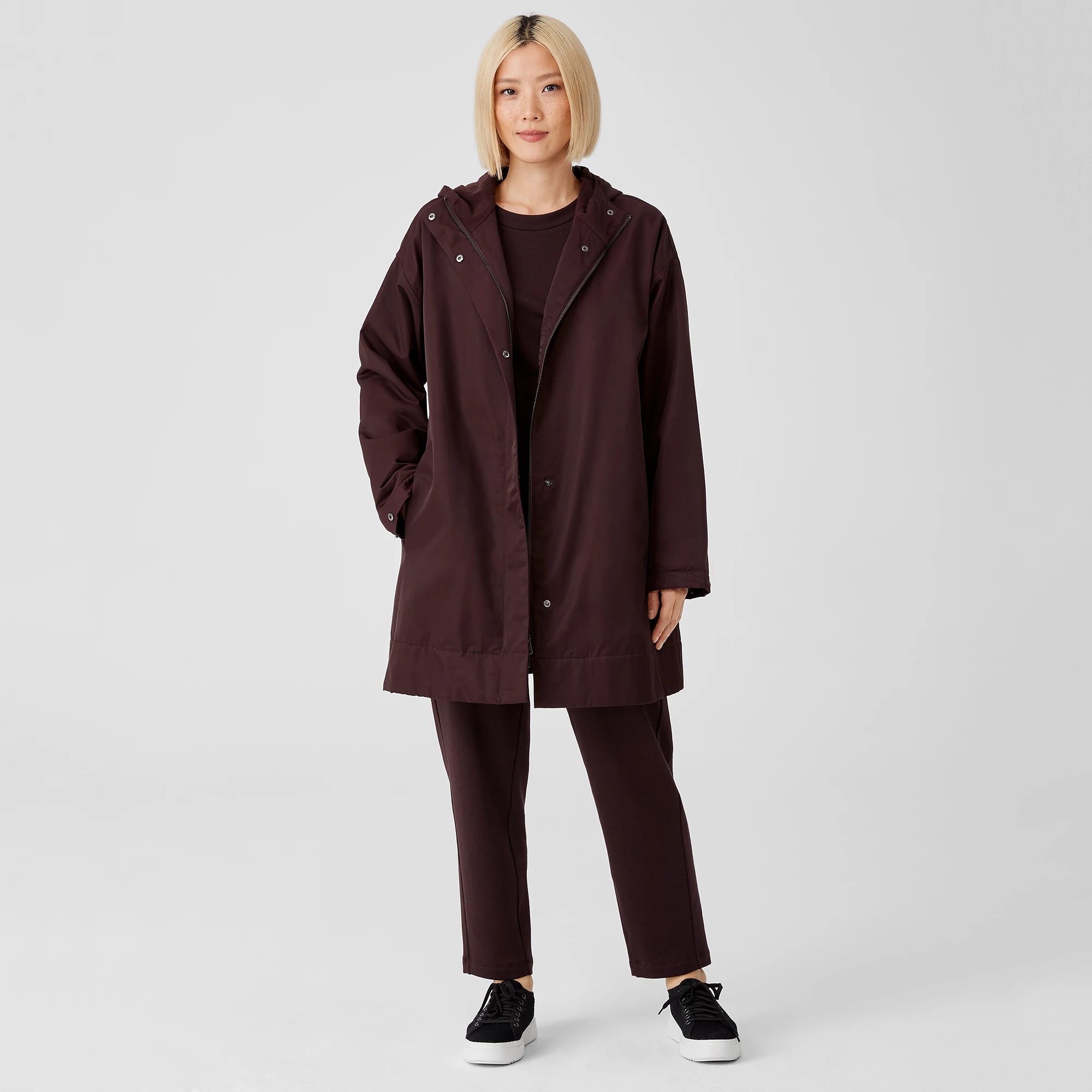 Organic Cotton Nylon Hooded Long Jacket 