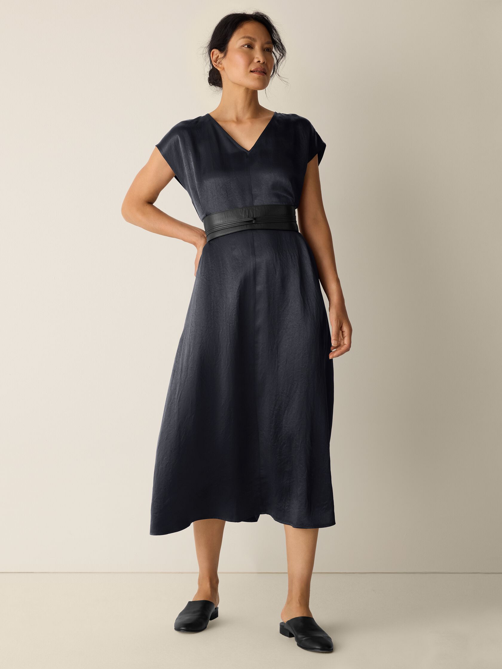 Textured Satin V-Neck Dress