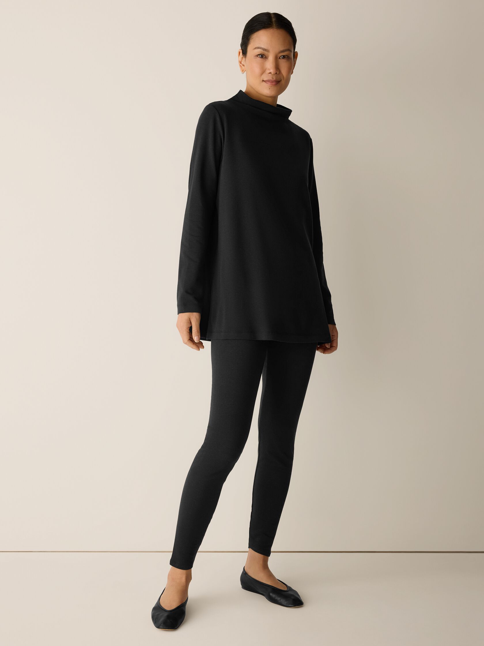 Cozy Brushed Terry Hug Funnel Neck Long Top