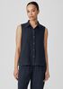 Puckered Organic Linen Sleeveless Shirt