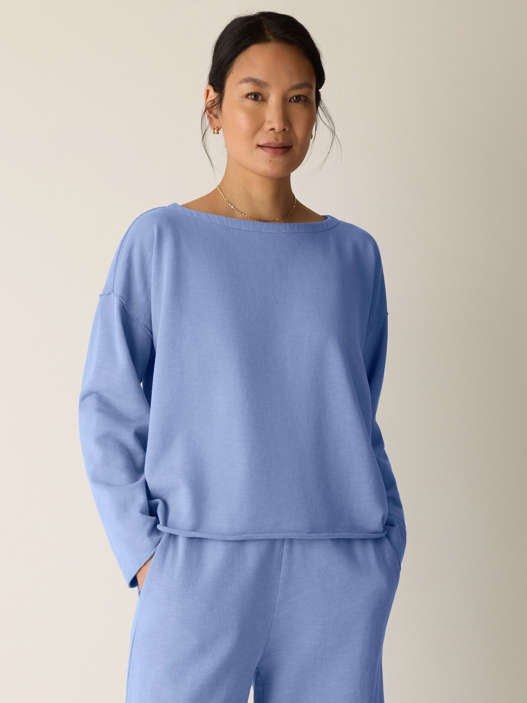 Garment-Dyed Organic Cotton Terry Bateau Neck Box-Top