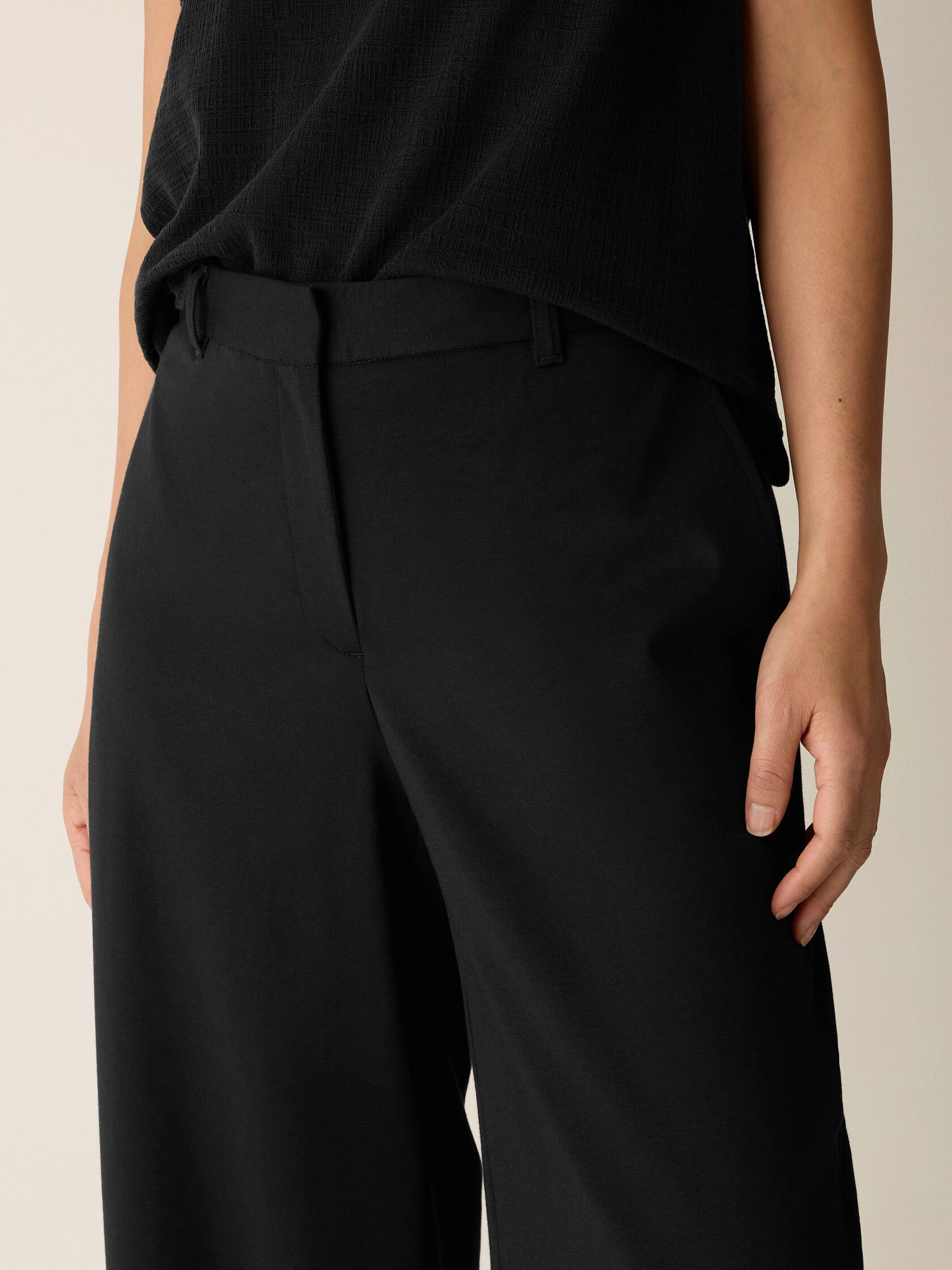 Cotton Blend Ponte Wide-Leg Trouser
