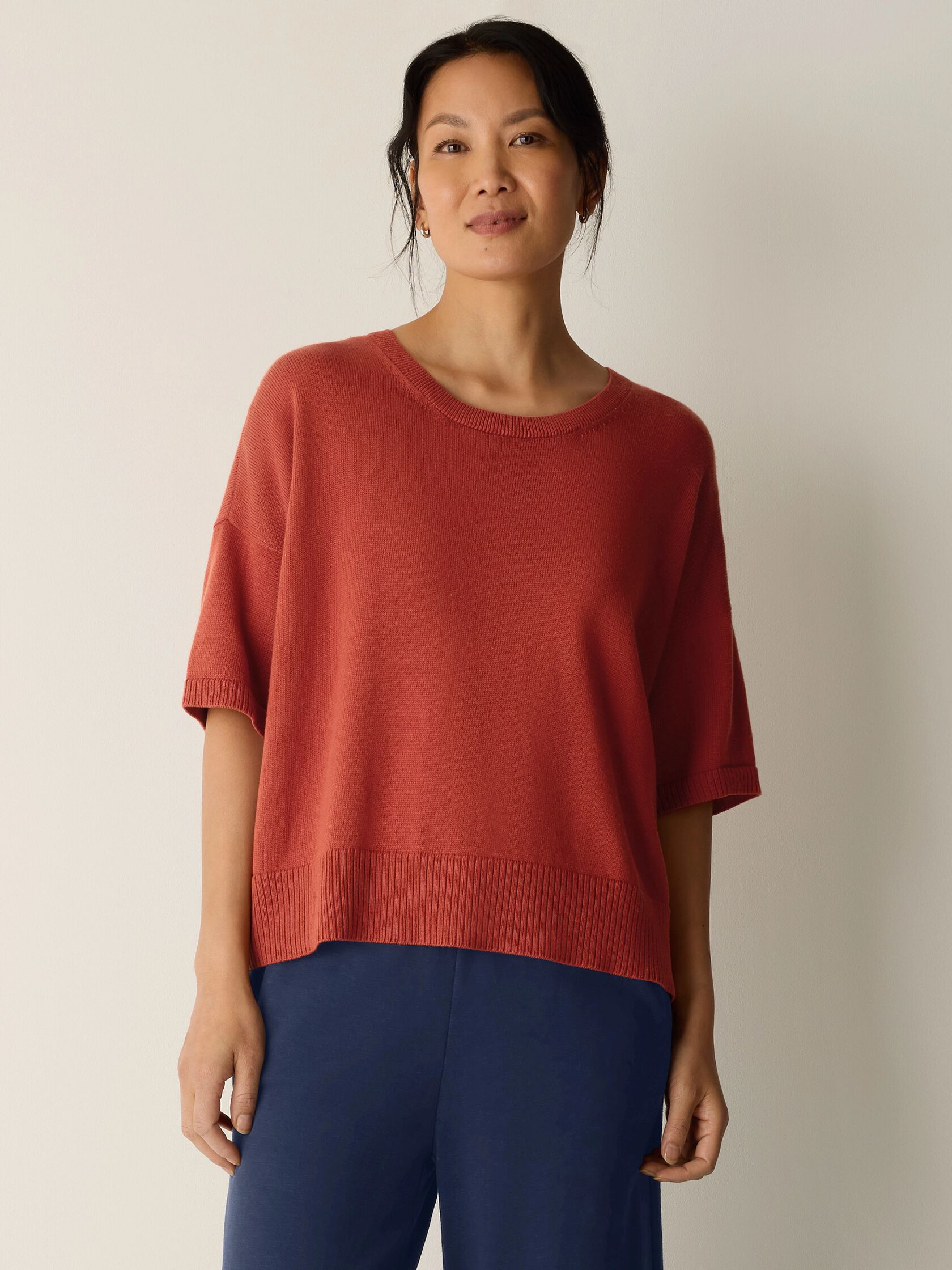 Peruvian Cotton Blend Elbow-Sleeve Top