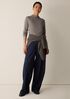 M&eacute;lange Sheer Cotton Blend Knit Funnel Neck Top