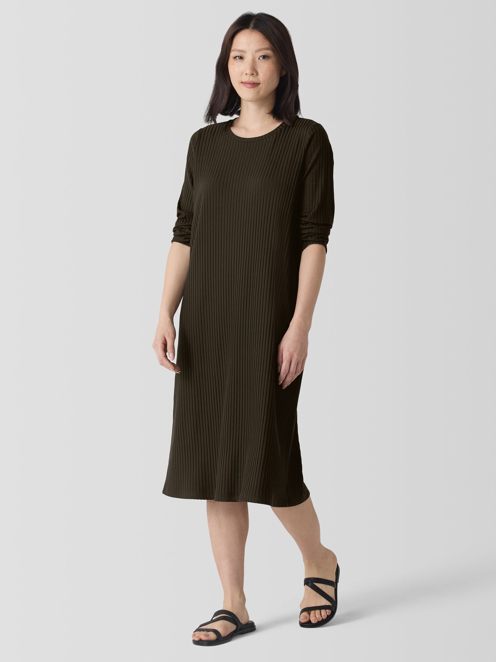 Textured Stretch Rib Crew Neck Dress